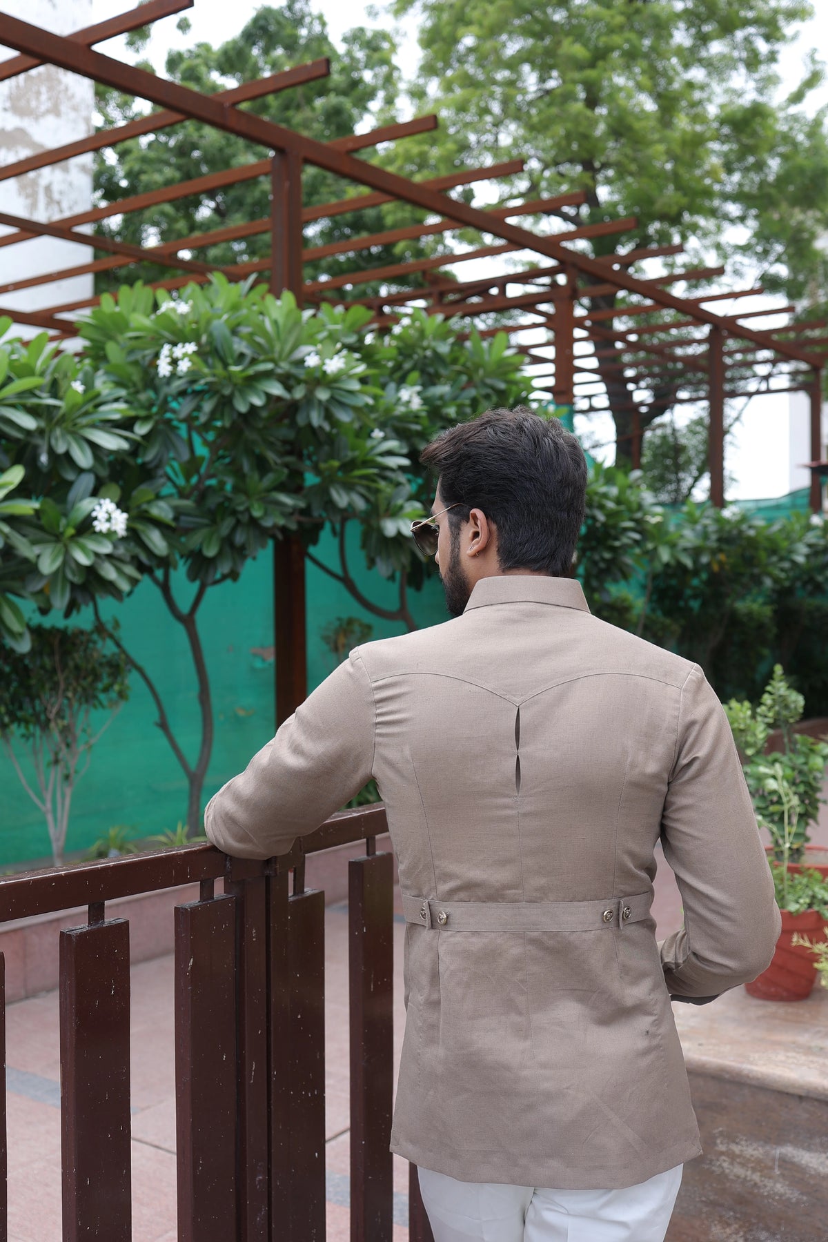 Mandarin Beige Four Pocket Shirt