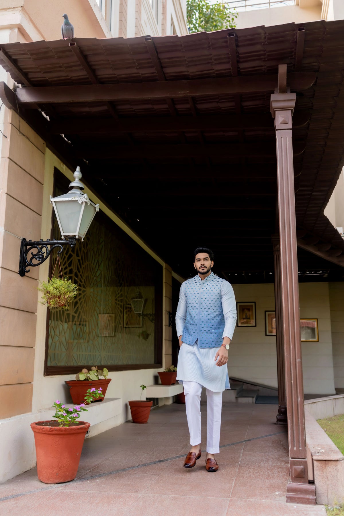 Noor Ombre Powder Blue Nehru Jacket Set