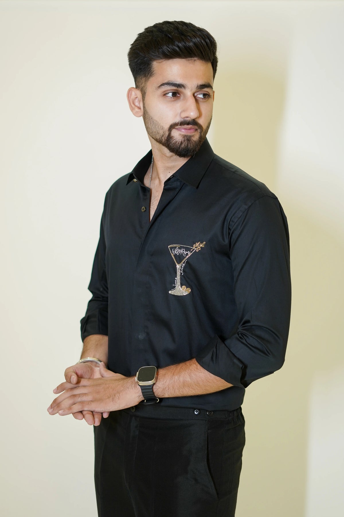 Black White Rum Motif Designer Shirt