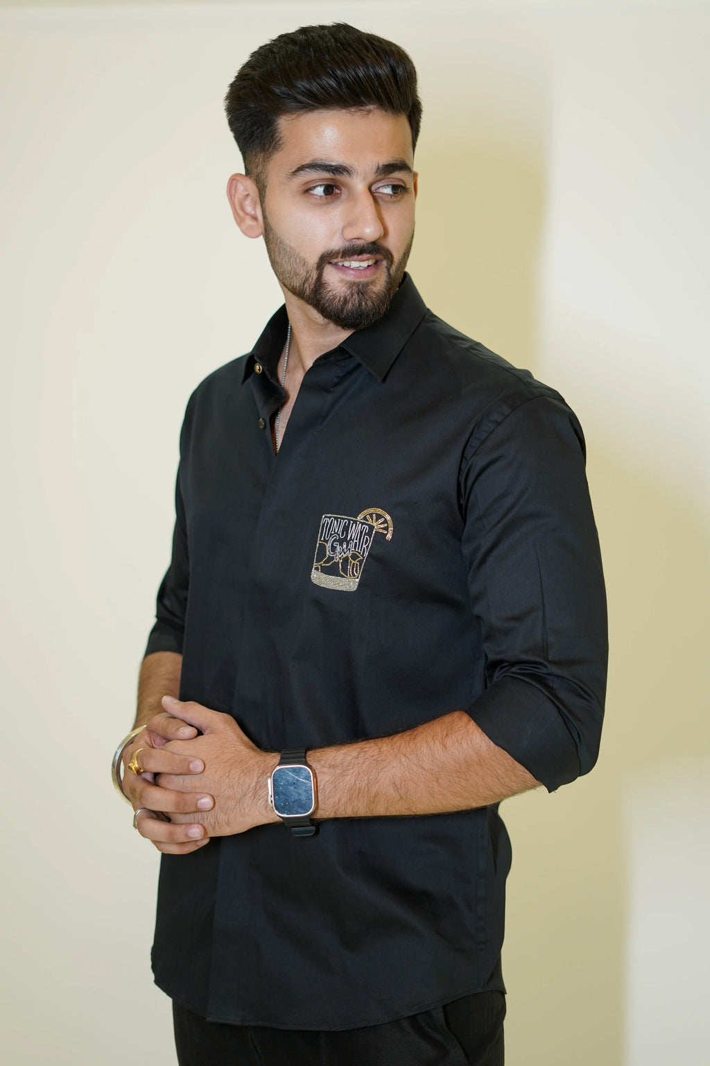 Black Tonic Water Motif Designer Shirt