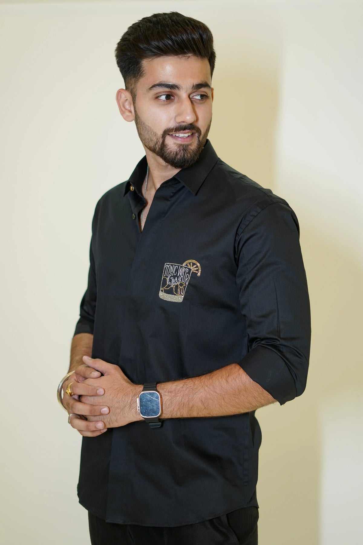 Black Tonic Water Motif Designer Shirt