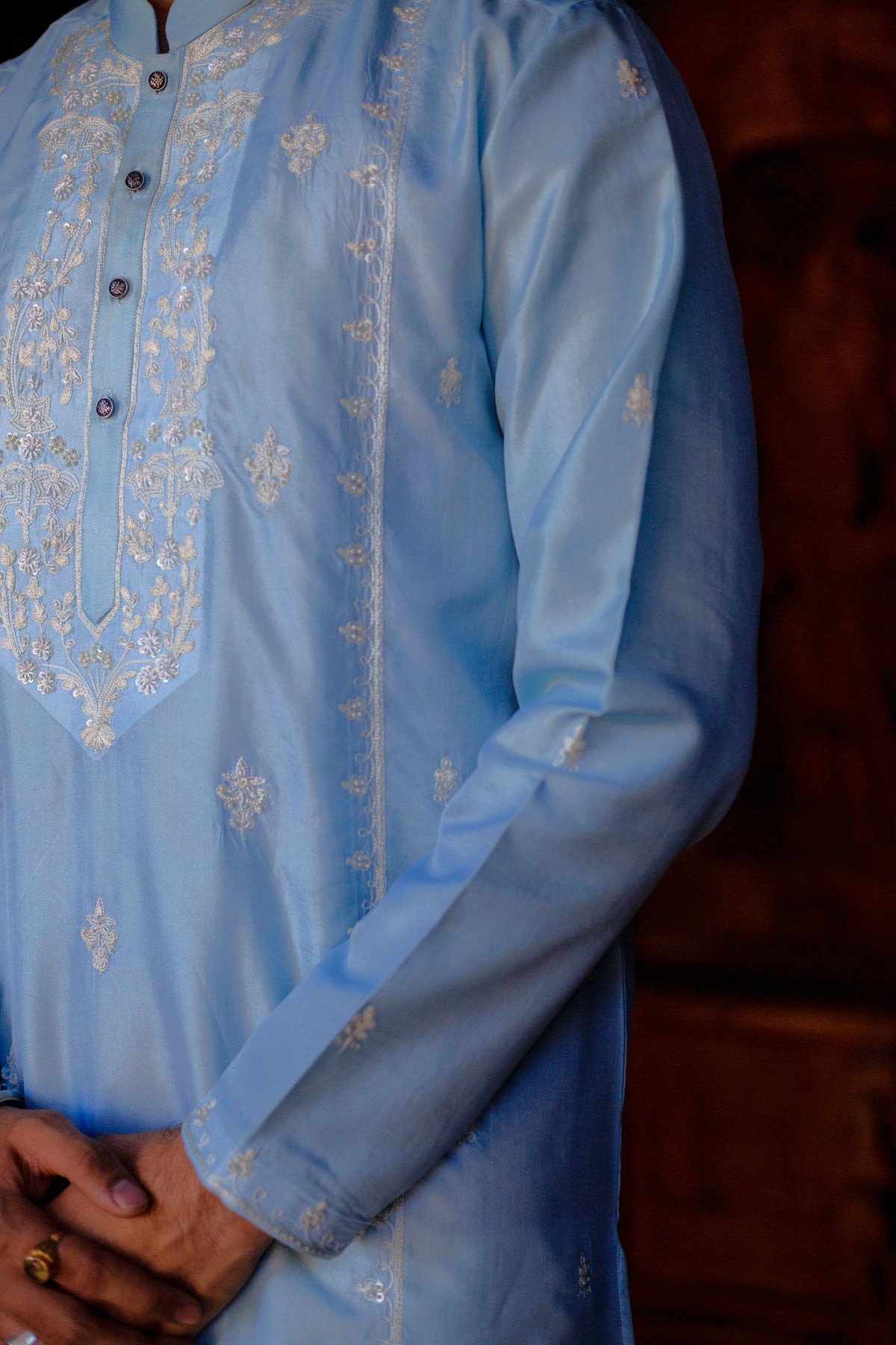Amber Icy Blue Embroidered Kurta Set
