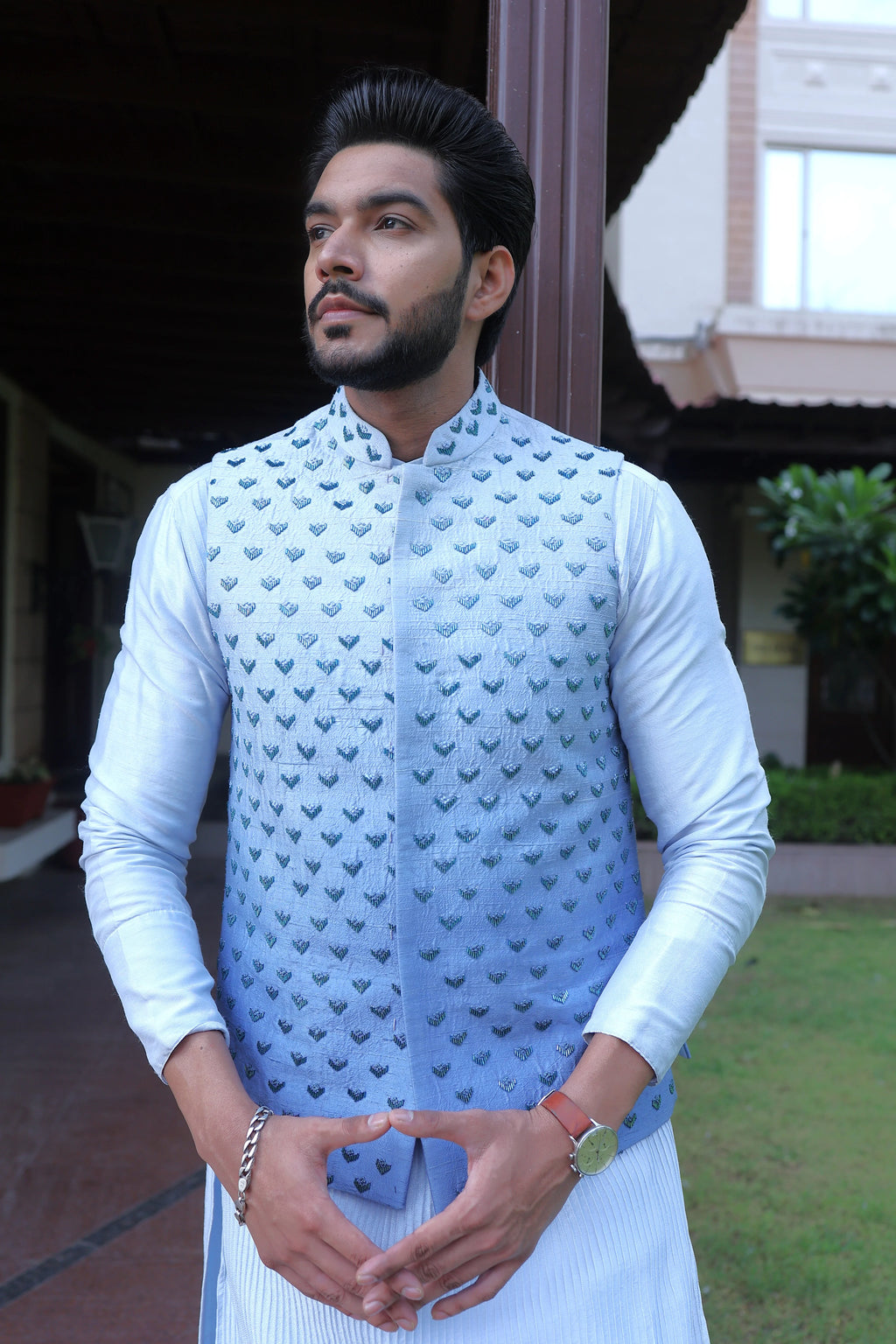 Noor Ombre Powder Blue Nehru Jacket Set