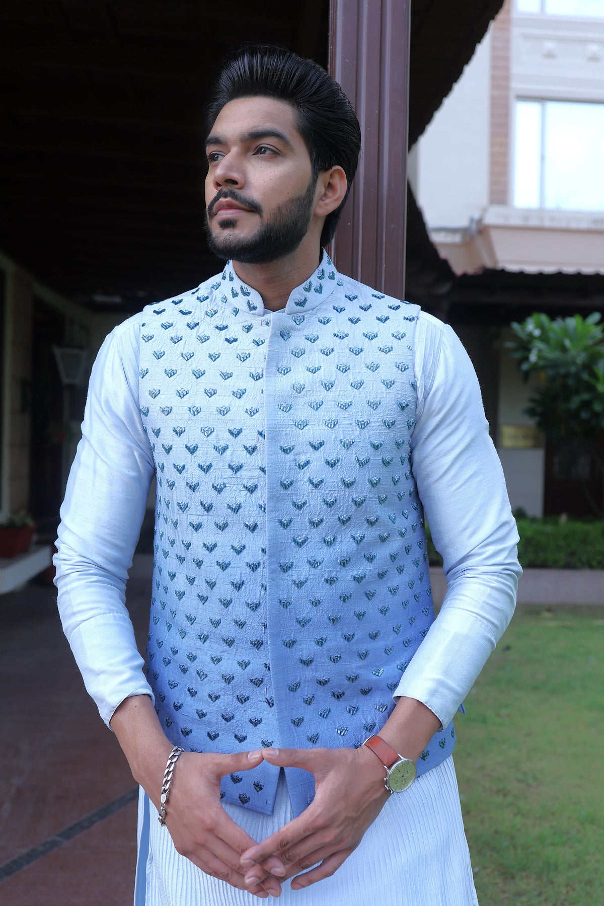 Noor Ombre Powder Blue Nehru Jacket Set