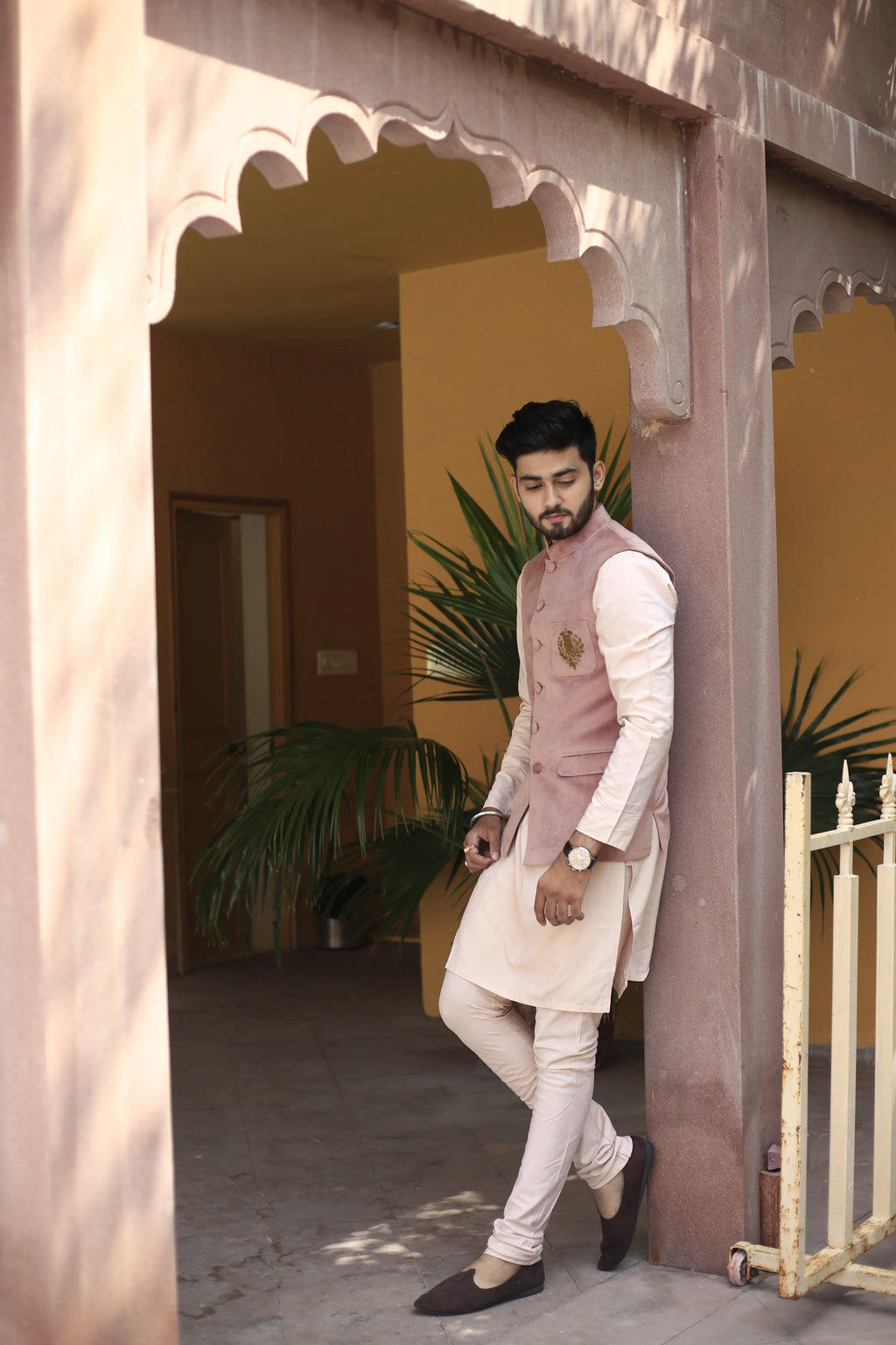 Trophy Blush Pink Velvet Nehru Jacket Set