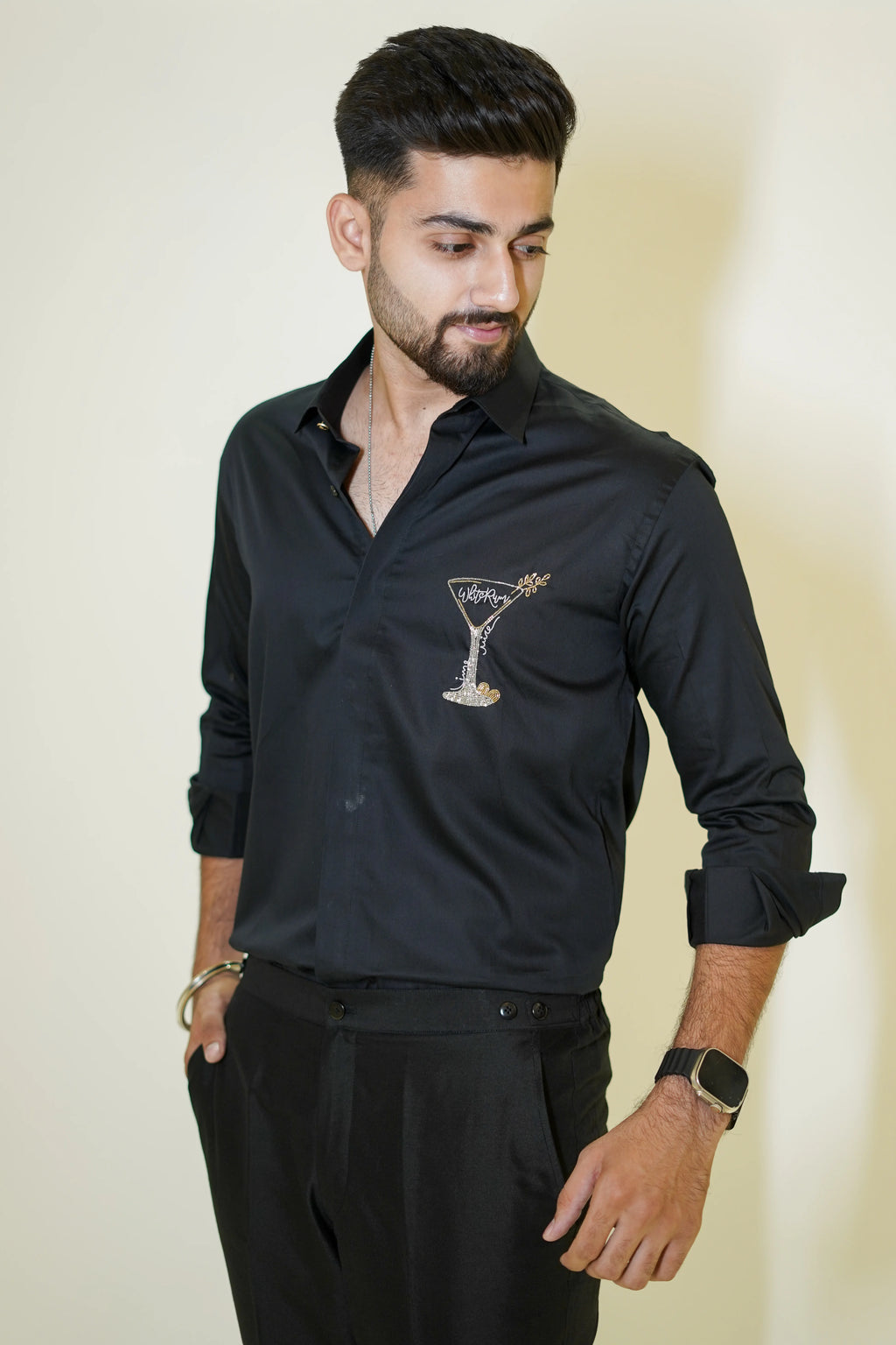 Black White Rum Motif Designer Shirt