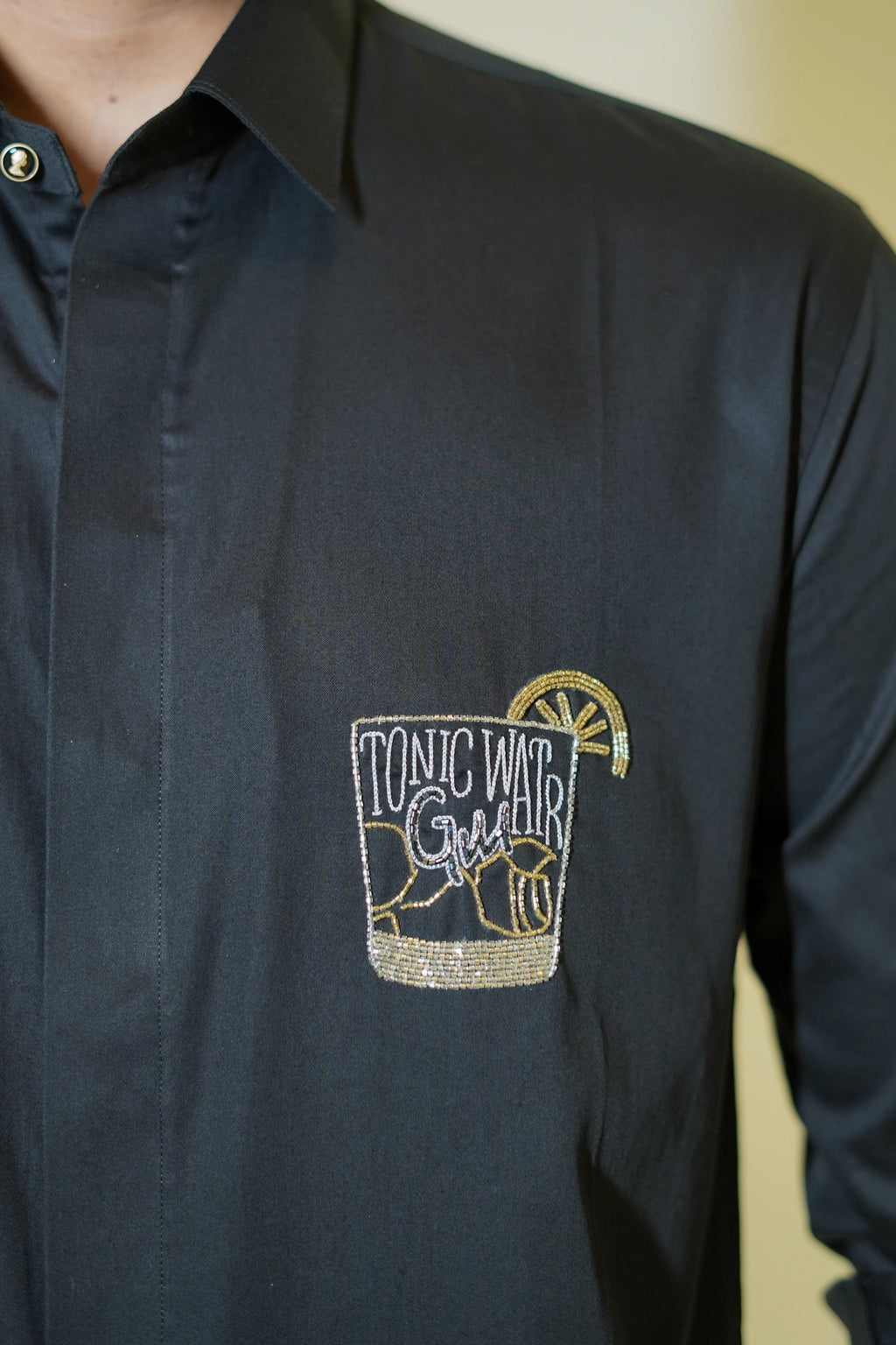 Black Tonic Water Motif Designer Shirt