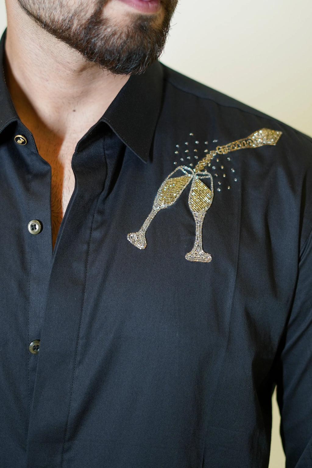 Black Champagne Glass Motif Designer Shirt