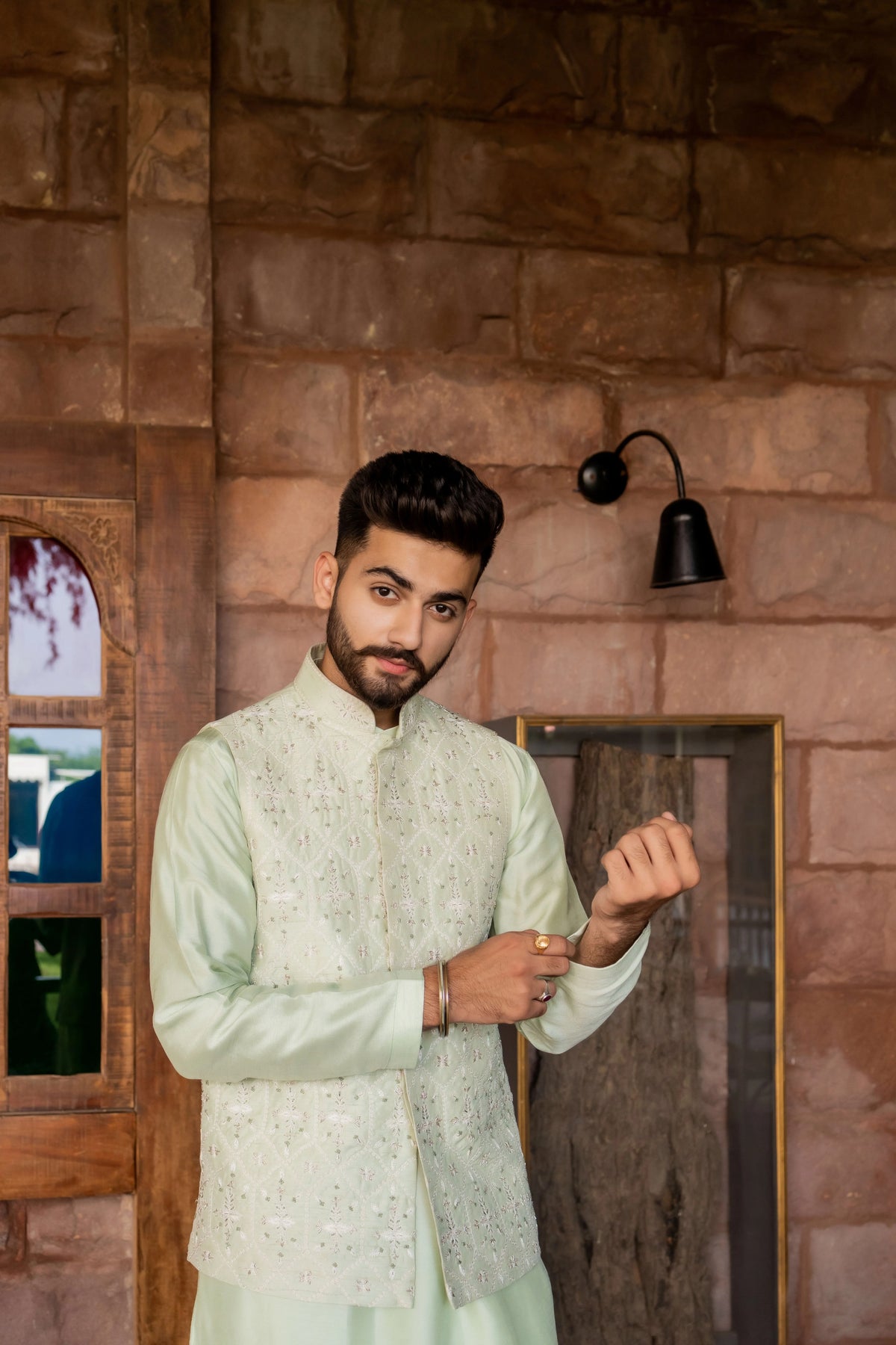Jharokha Icy Blue Nehru Jacket Set