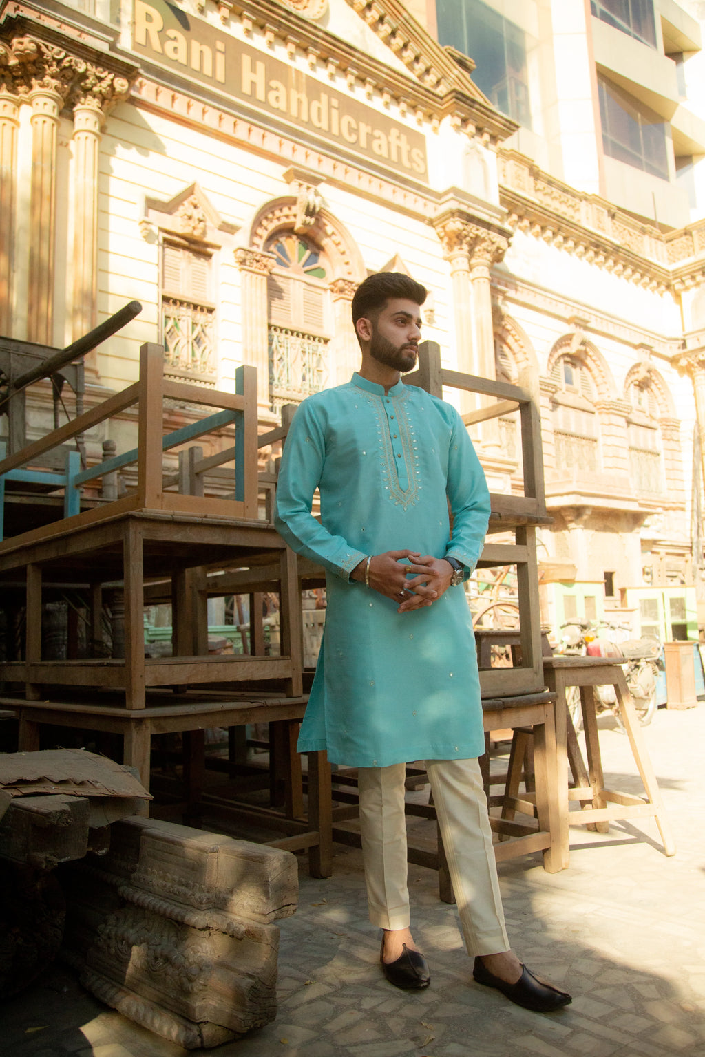 Anokhi Aqua Blue Embroidered Kurta Set