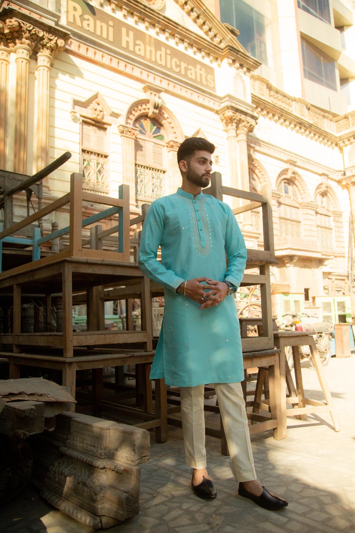 Anokhi Aqua Blue Embroidered Kurta Set