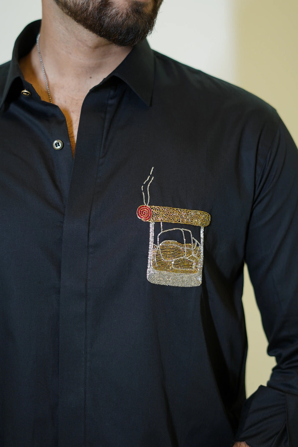 Black Cigar and Rum Motif Designer Shirt