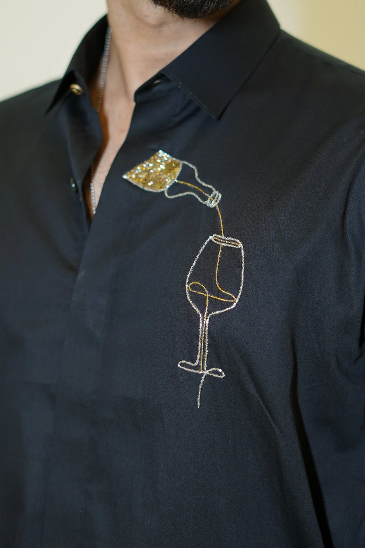 Black Wine Bottle Motif Designer Shirt
