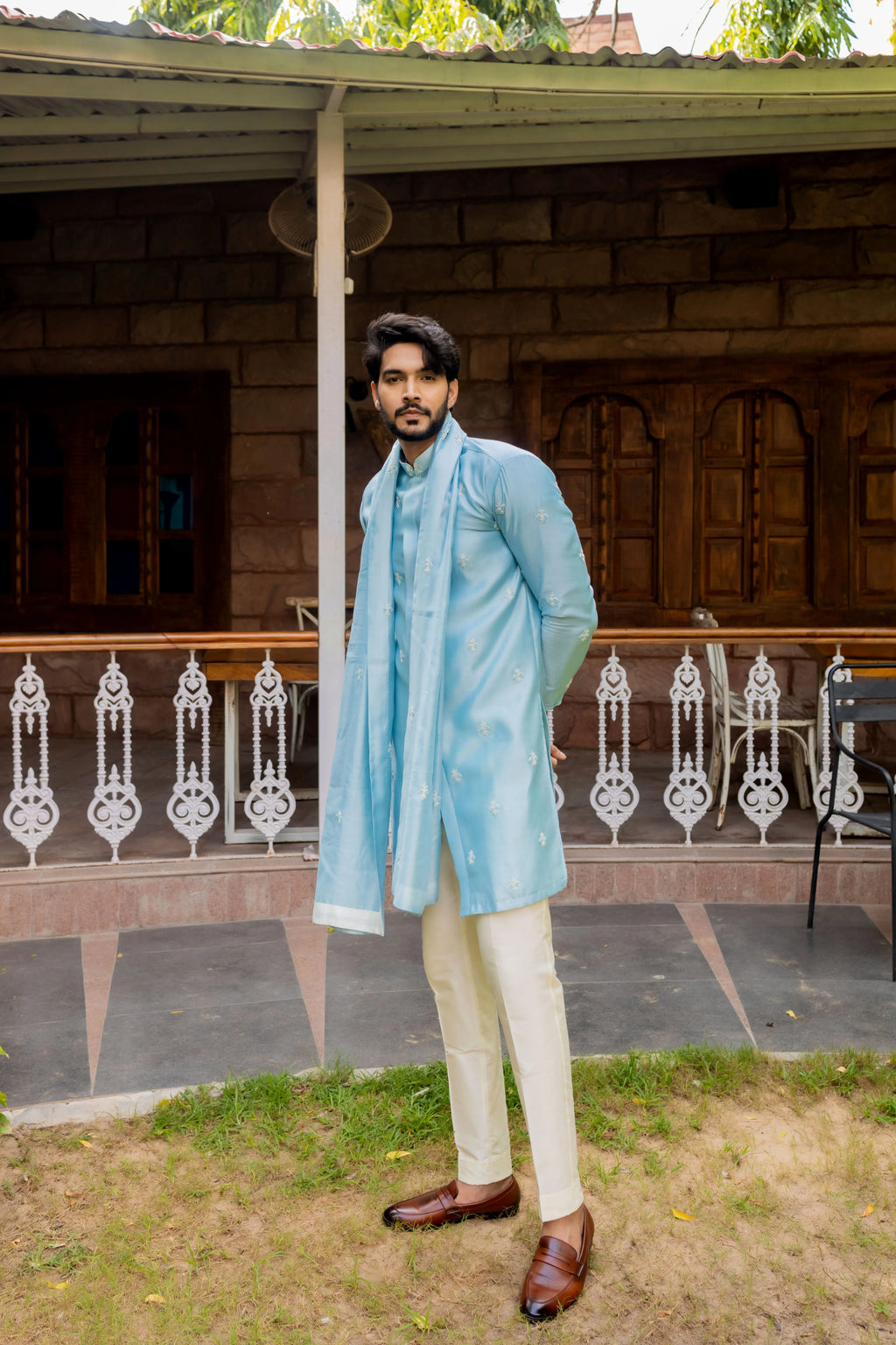 Sunlight Icy Blue Embroidered Kurta Set