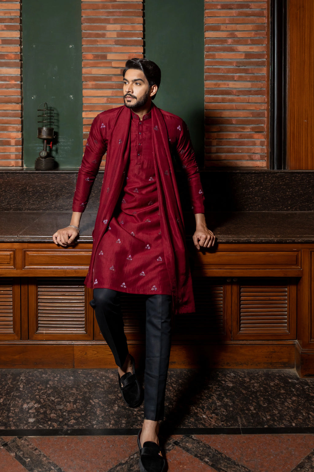 Trinetra Deep Maroon Embroidered Kurta Set