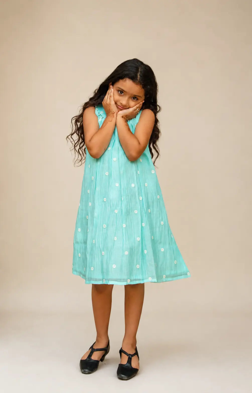 Aqua Embroidered Girl Frock