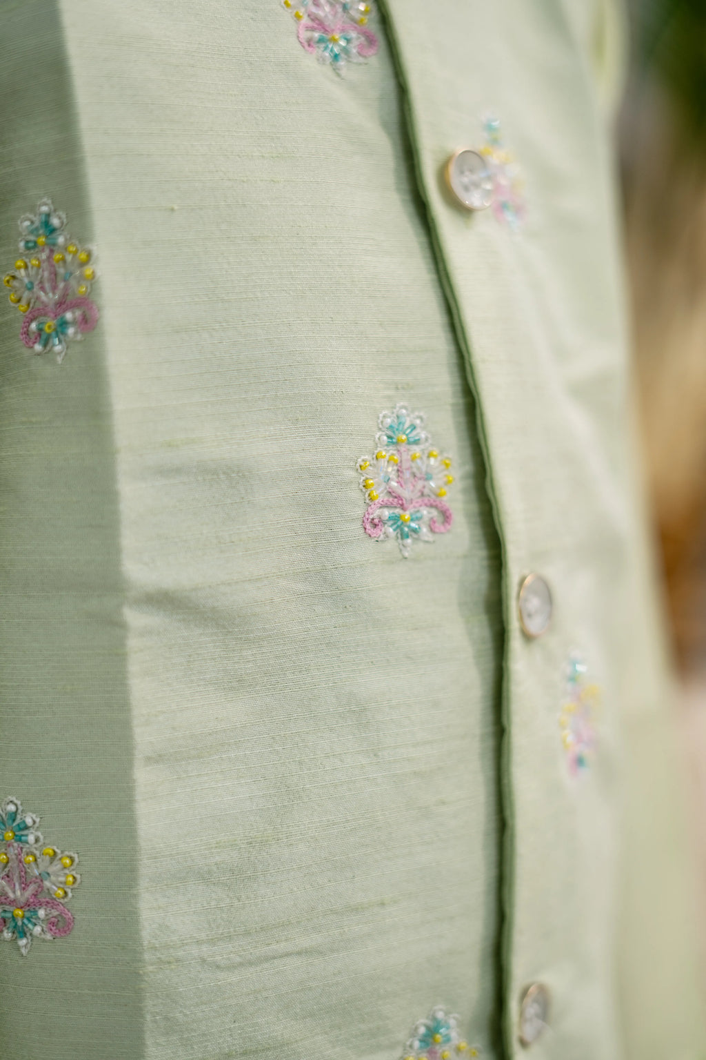 BAHAR JACKET KURTA SET PASTEL GREEN