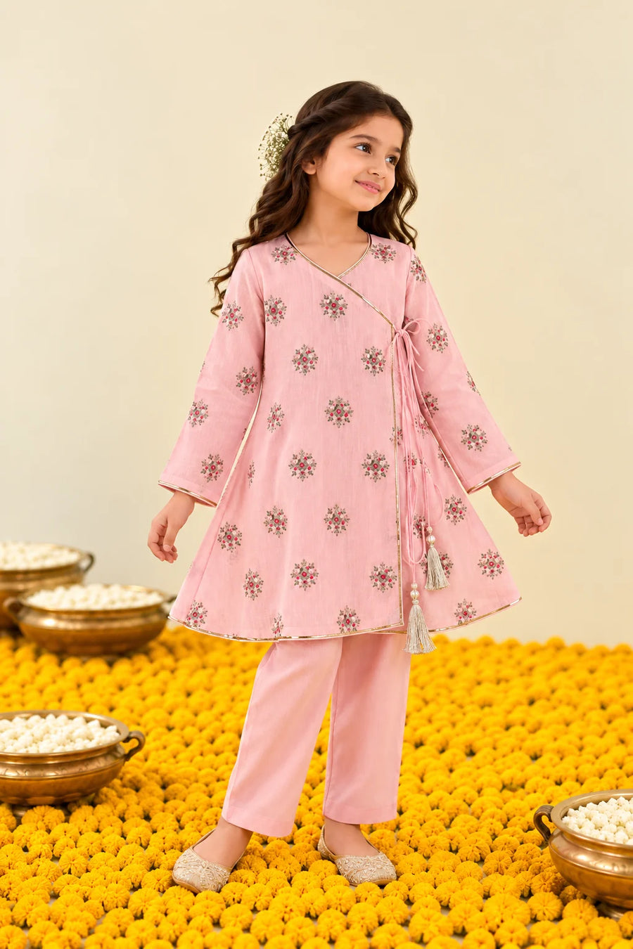Baby Pink Floral Kurta Pant Set