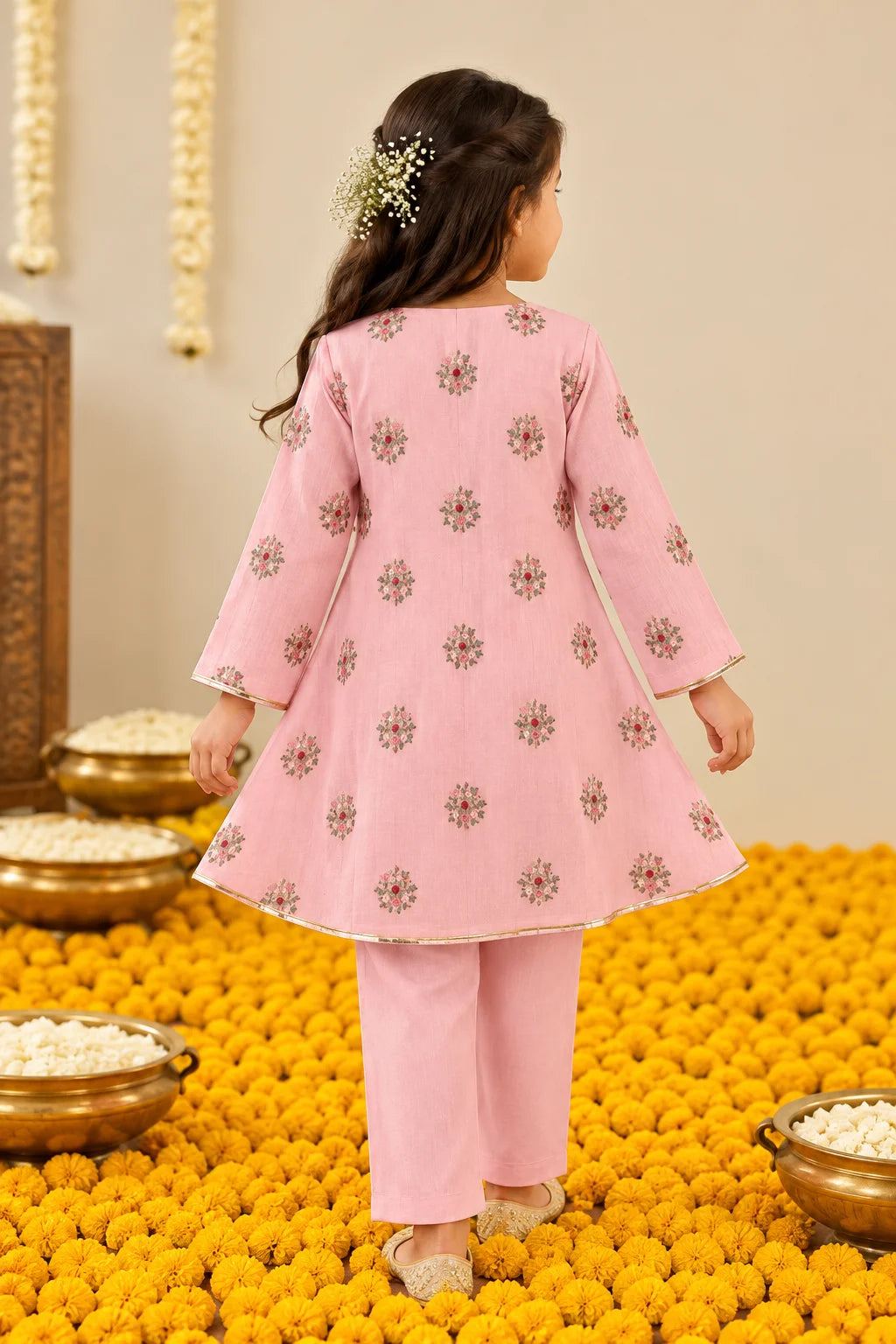 Baby Pink Floral Kurta Pant Set