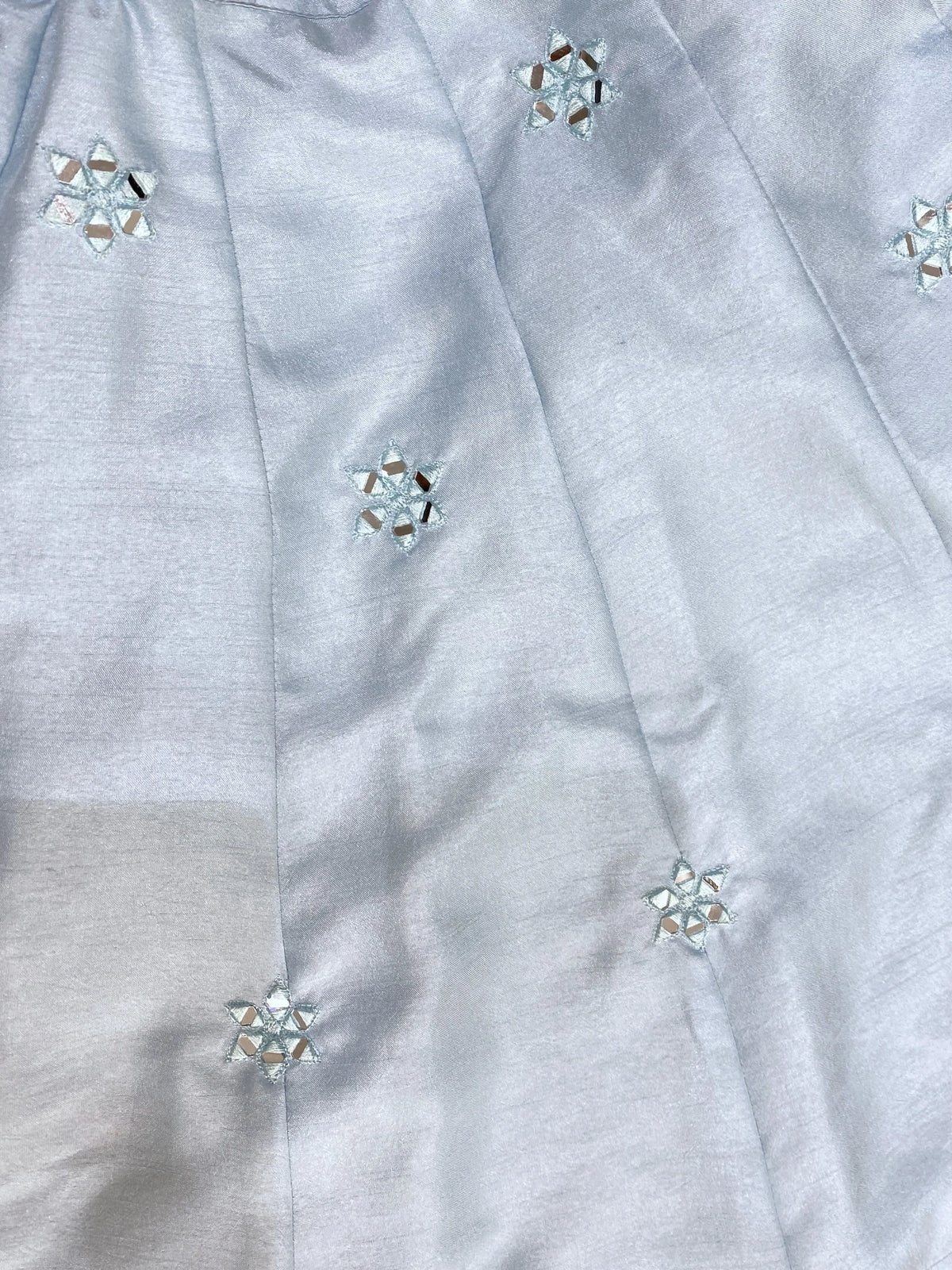 Blue Mirror Work Lehenga Set for Girls 