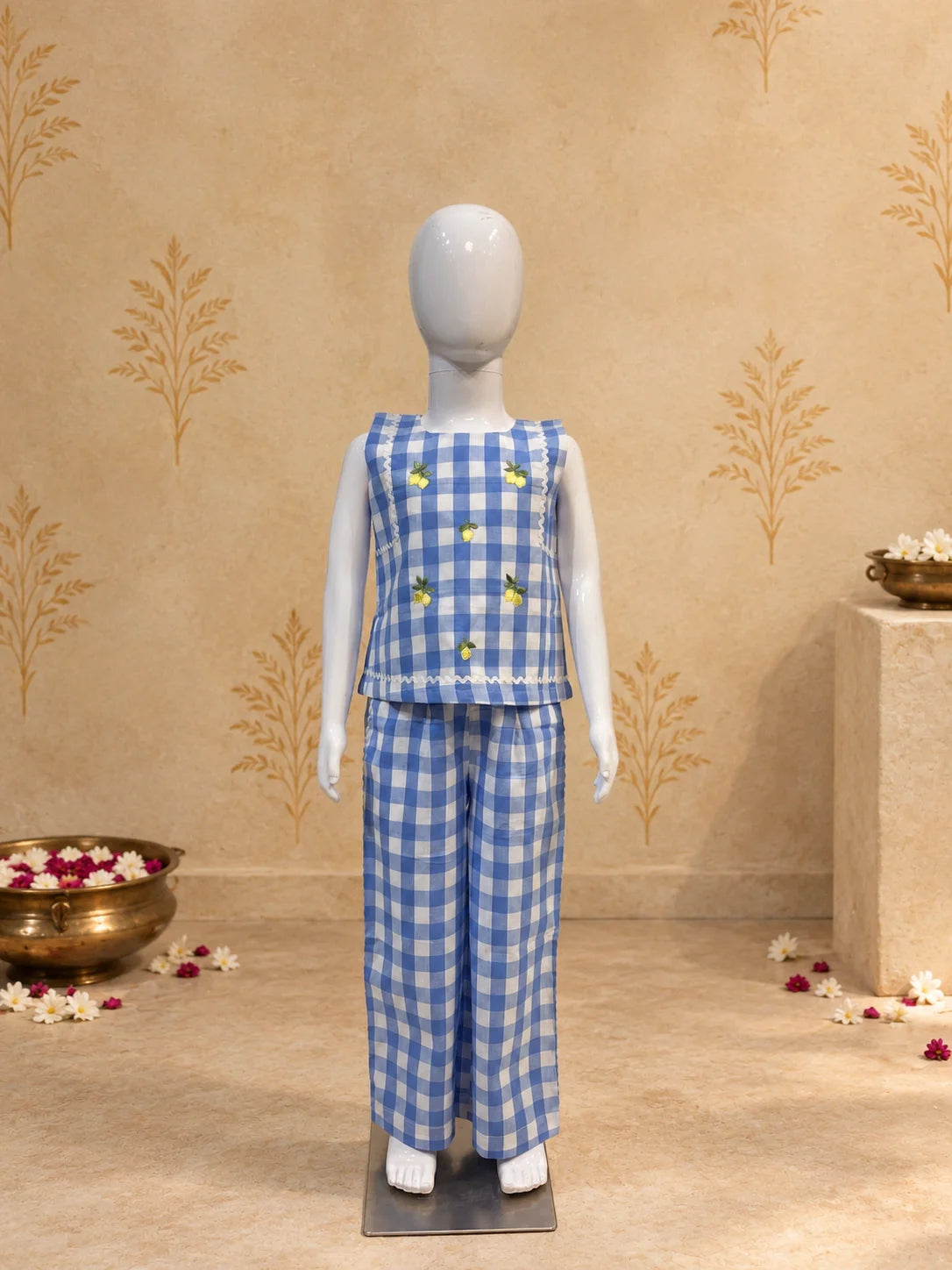 Blue and white cotton floral co-ord set by Marwar Roots, featuring a coordinated top and bottom with vibrant floral patterns.