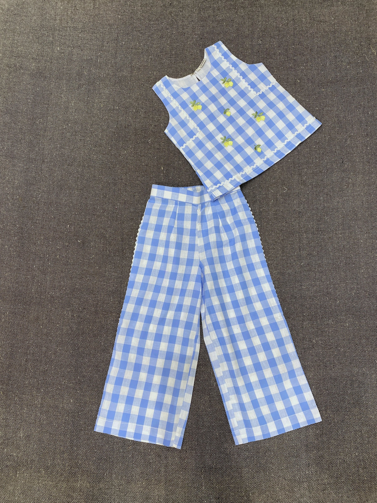 Blue and white cotton floral co-ord set by Marwar Roots featuring a stylish top and matching bottoms on a hanger.