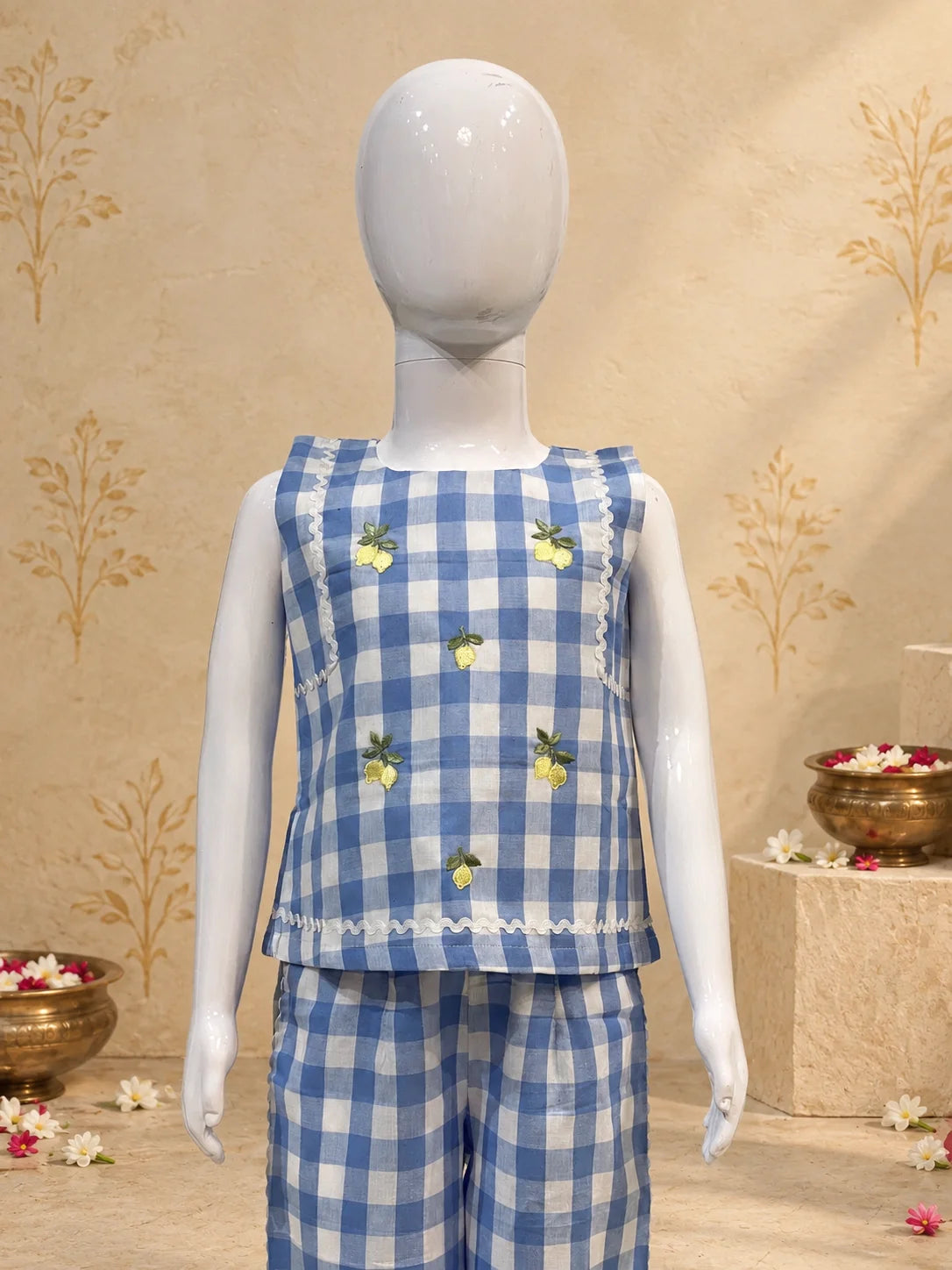 Blue white cotton floral co-ord set from Marwar Roots, featuring a stylish top and matching bottoms in a vibrant floral pattern.