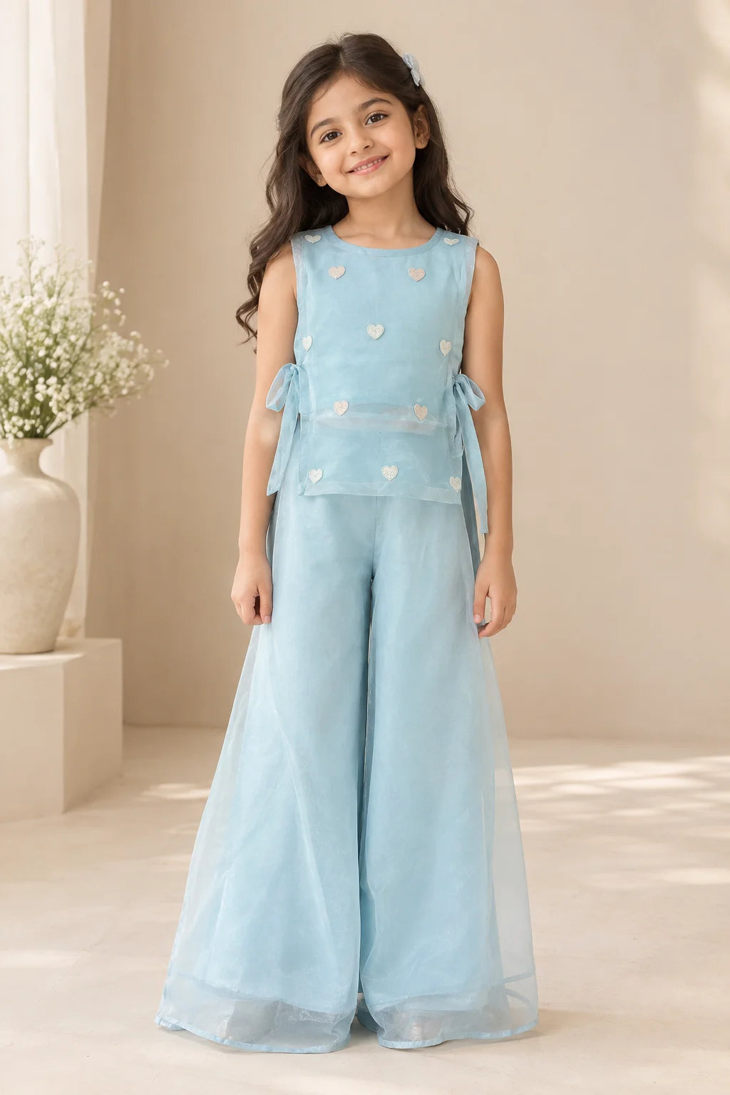 Blue heart tie-up sharara set