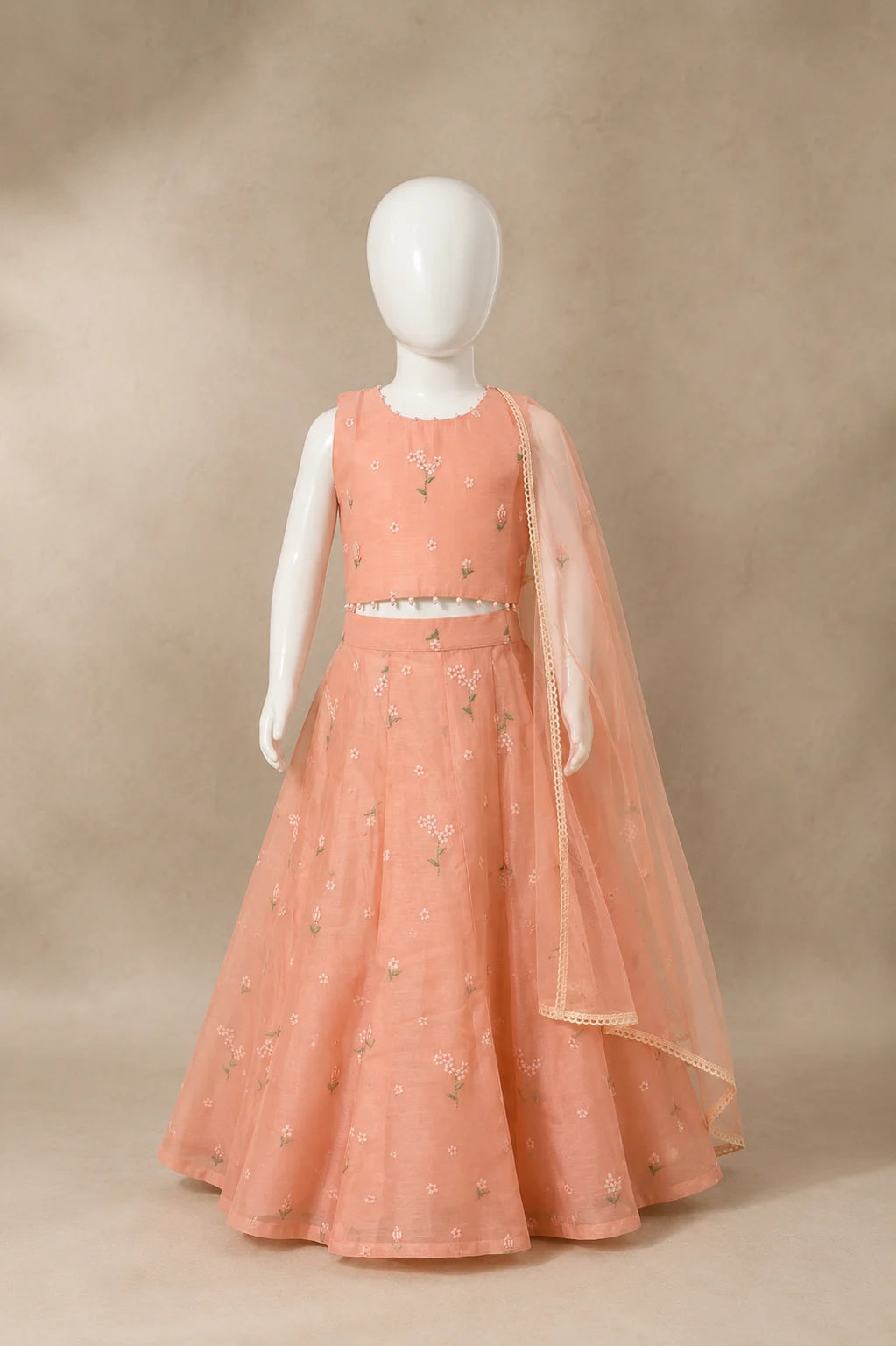 Pink Floral Embroidered Mul Chanderi Lehenga Set for Girls.