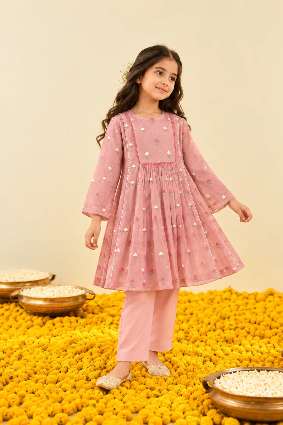 Blush Pink Floral Embroidered Kurta Pant Set
