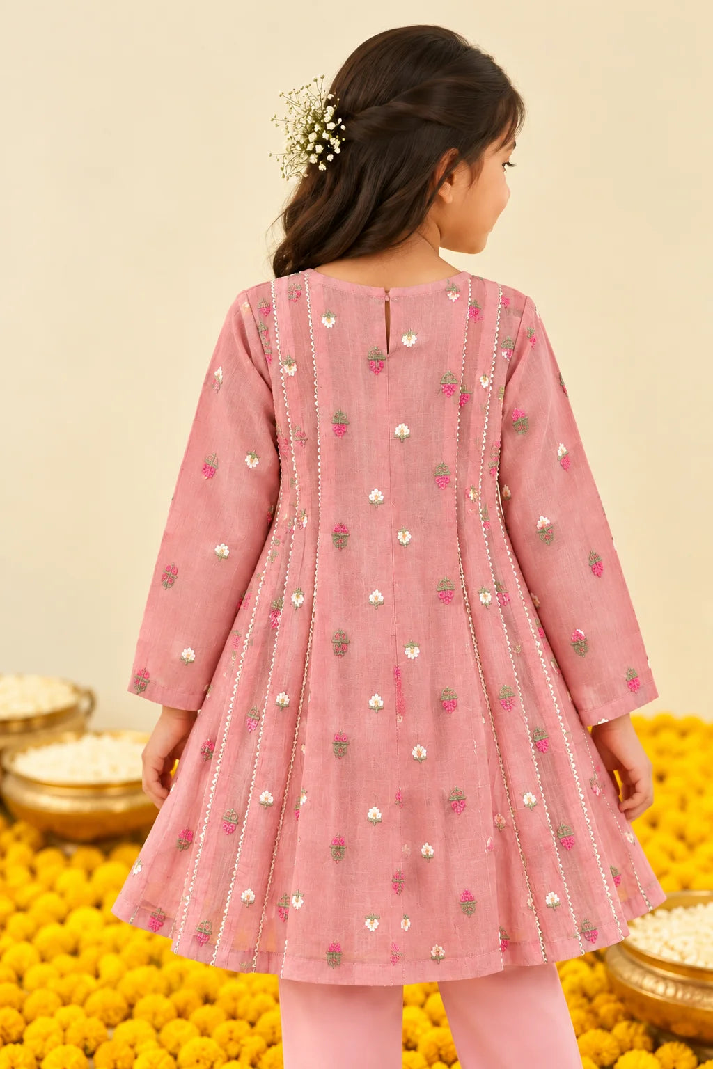 Blush Pink Floral Embroidered Kurta Pant Set
