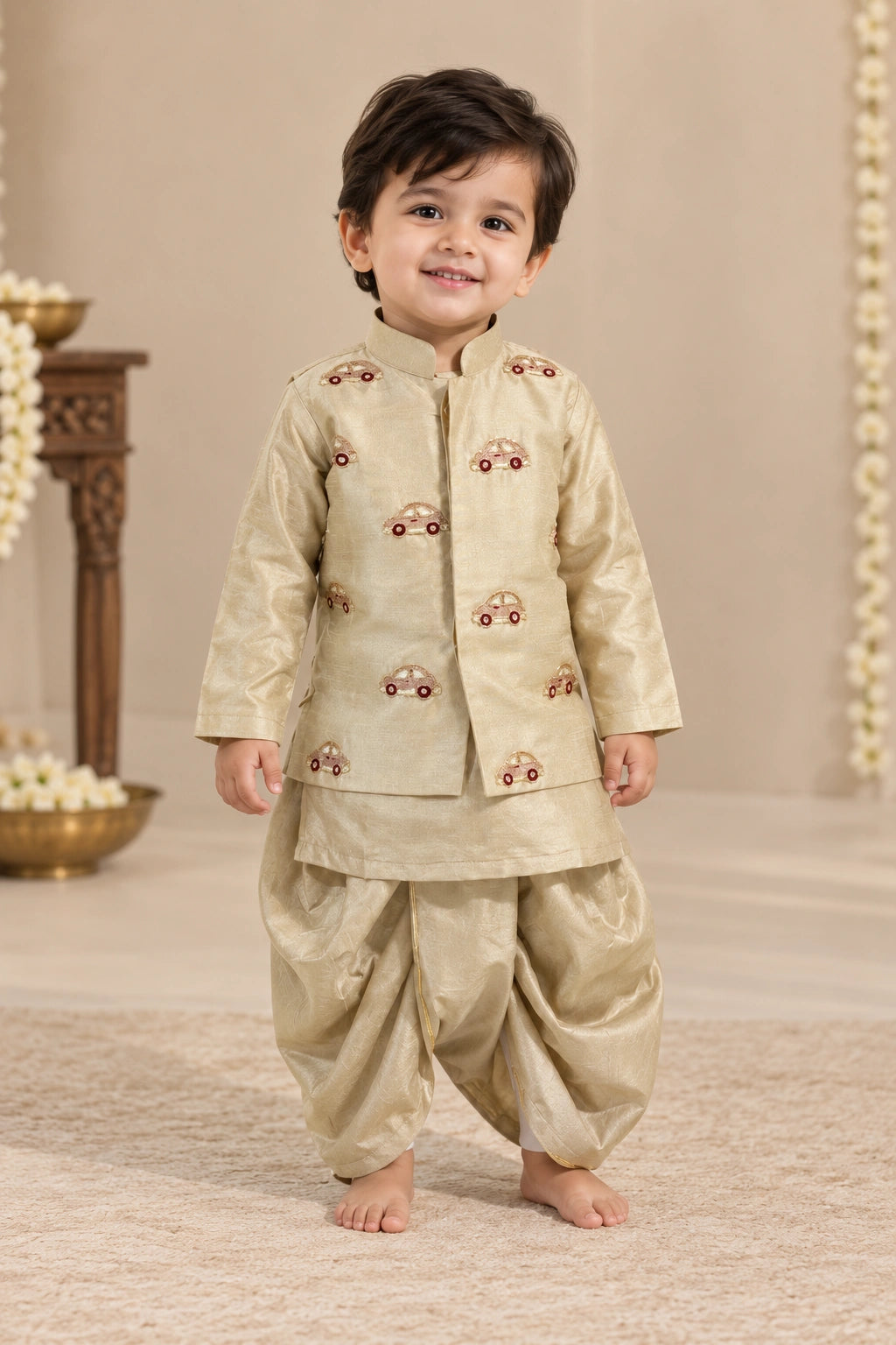 Car Embroidered Dhoti Set for Boys – Premium Ethnic Wear