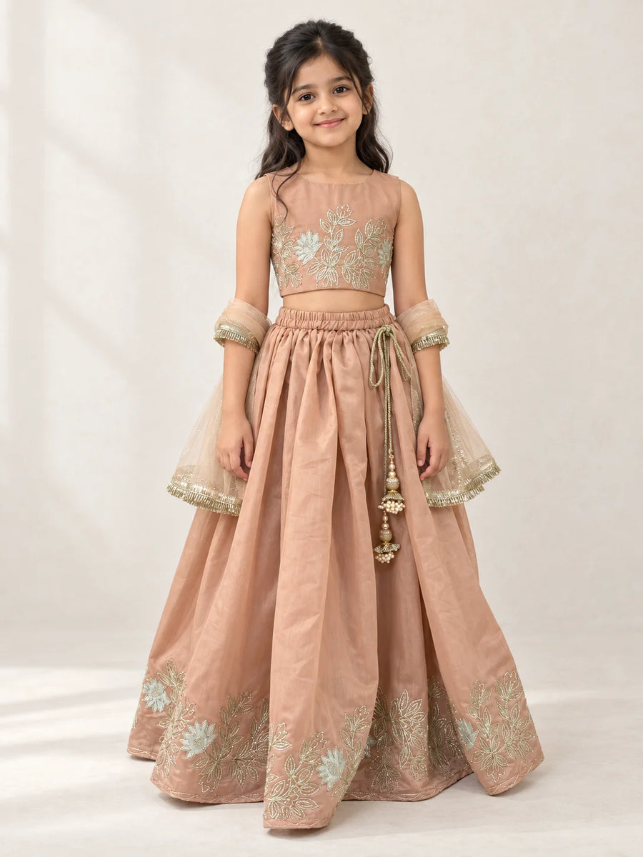 Dusky Peach Chanderi Silk Lehenga Set