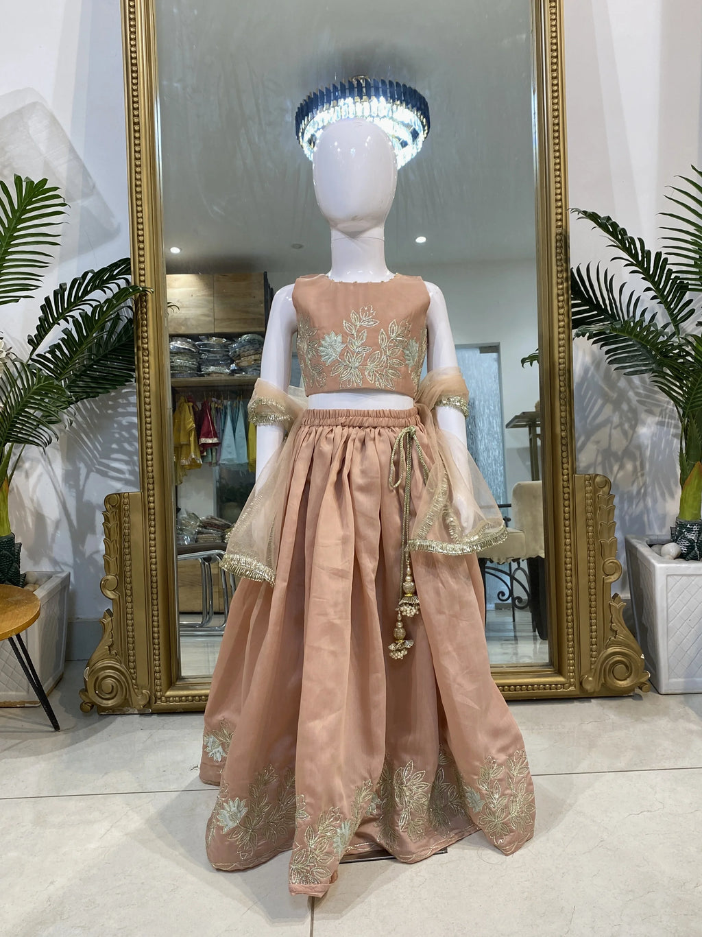 Dusky Peach Chanderi Silk Lehenga Set