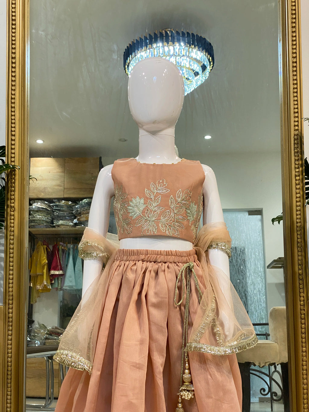 Dusky Peach Chanderi Silk Lehenga Set
