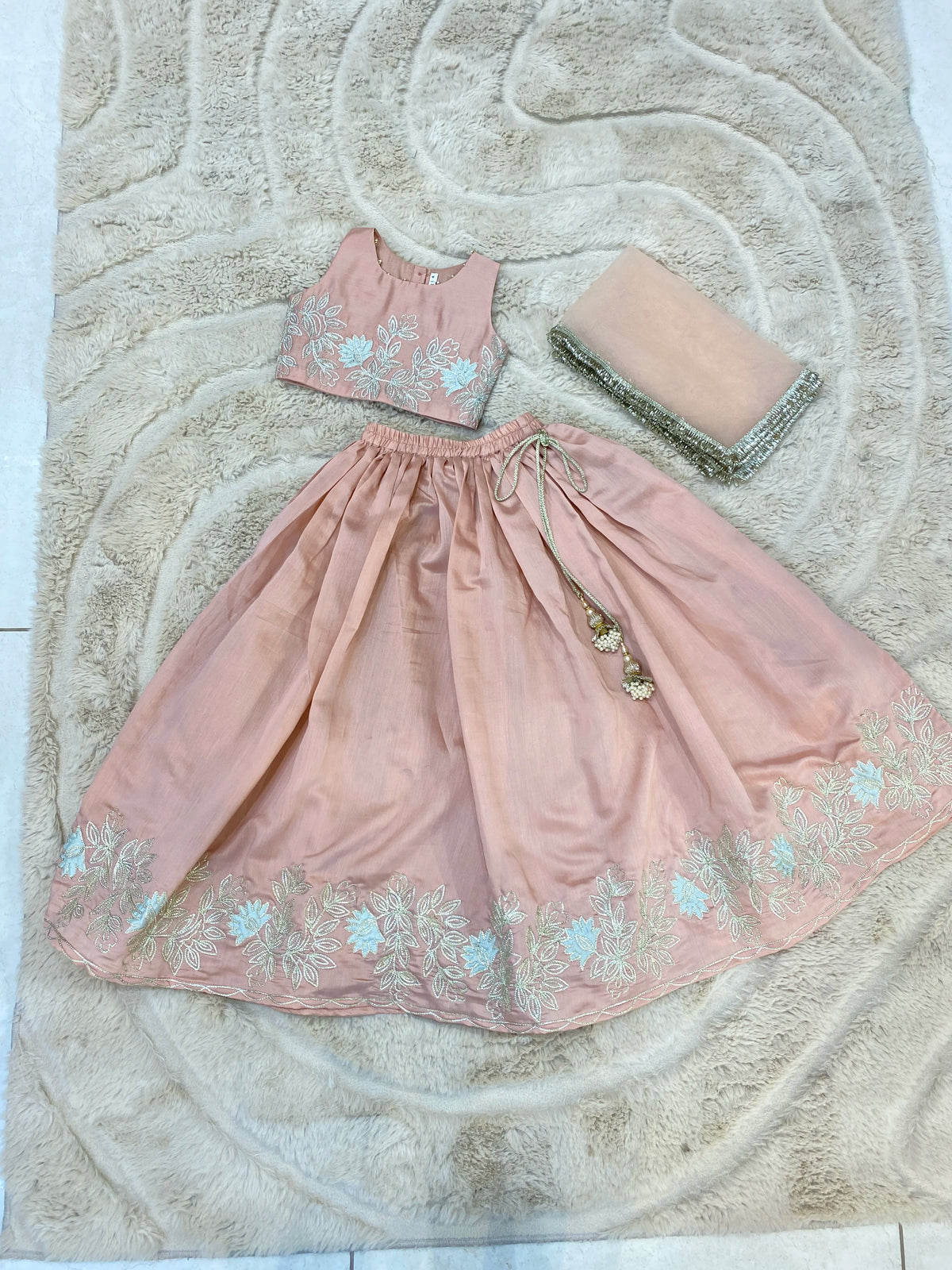Dusky Peach Chanderi Silk Lehenga Set