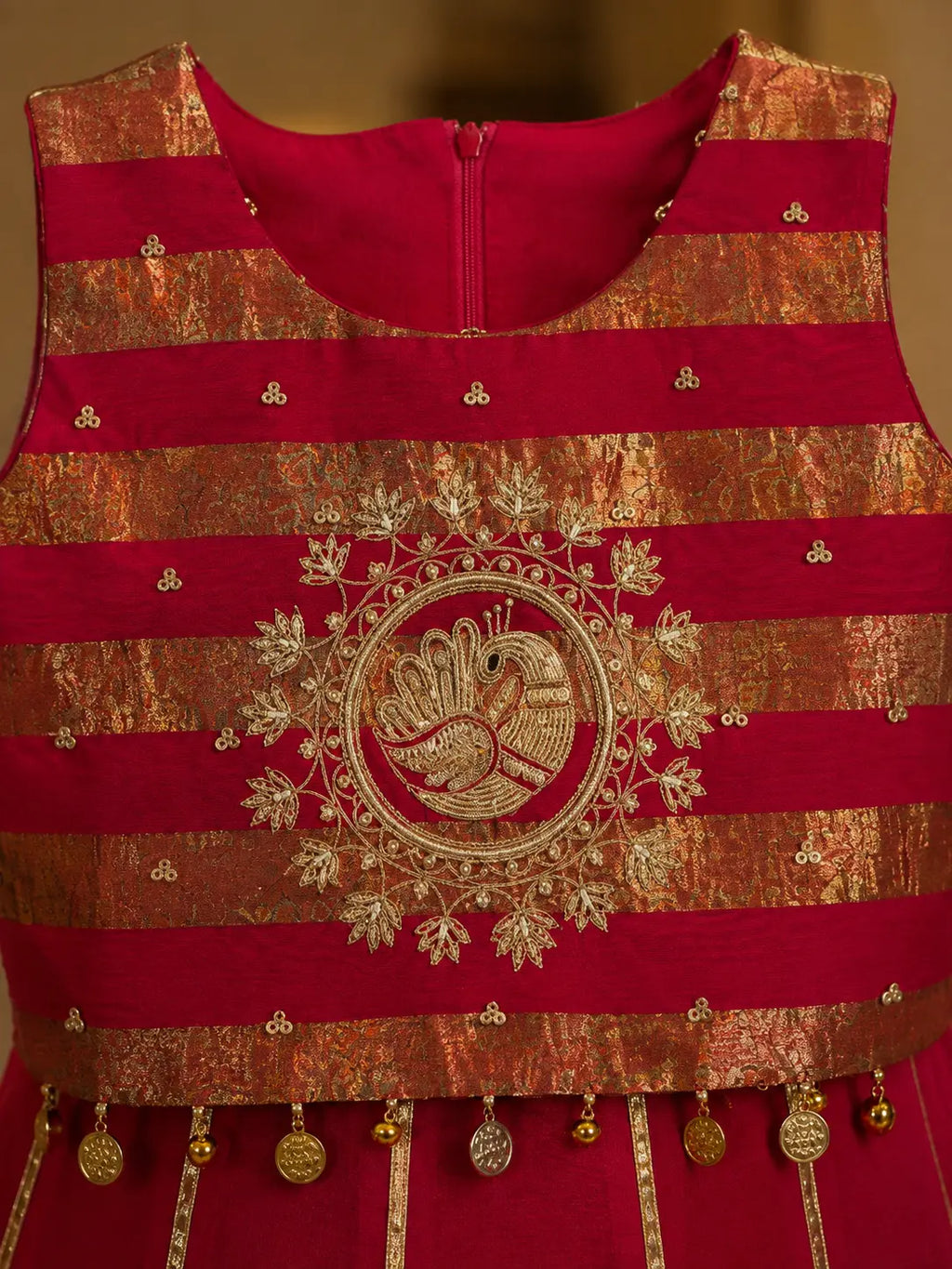Girls Red Embroidered Anarkali Dress