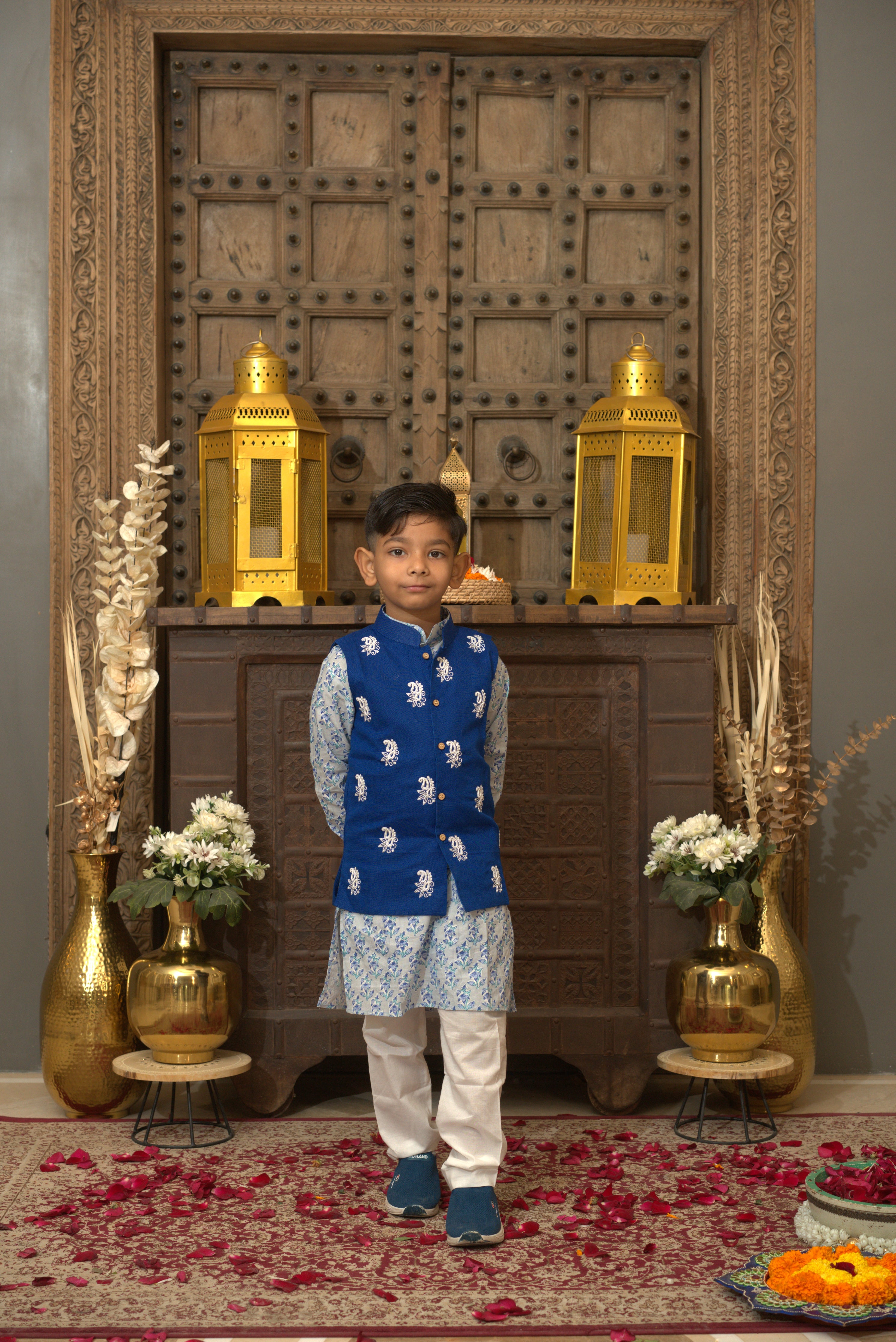 LINEN JACKET SET BLUE