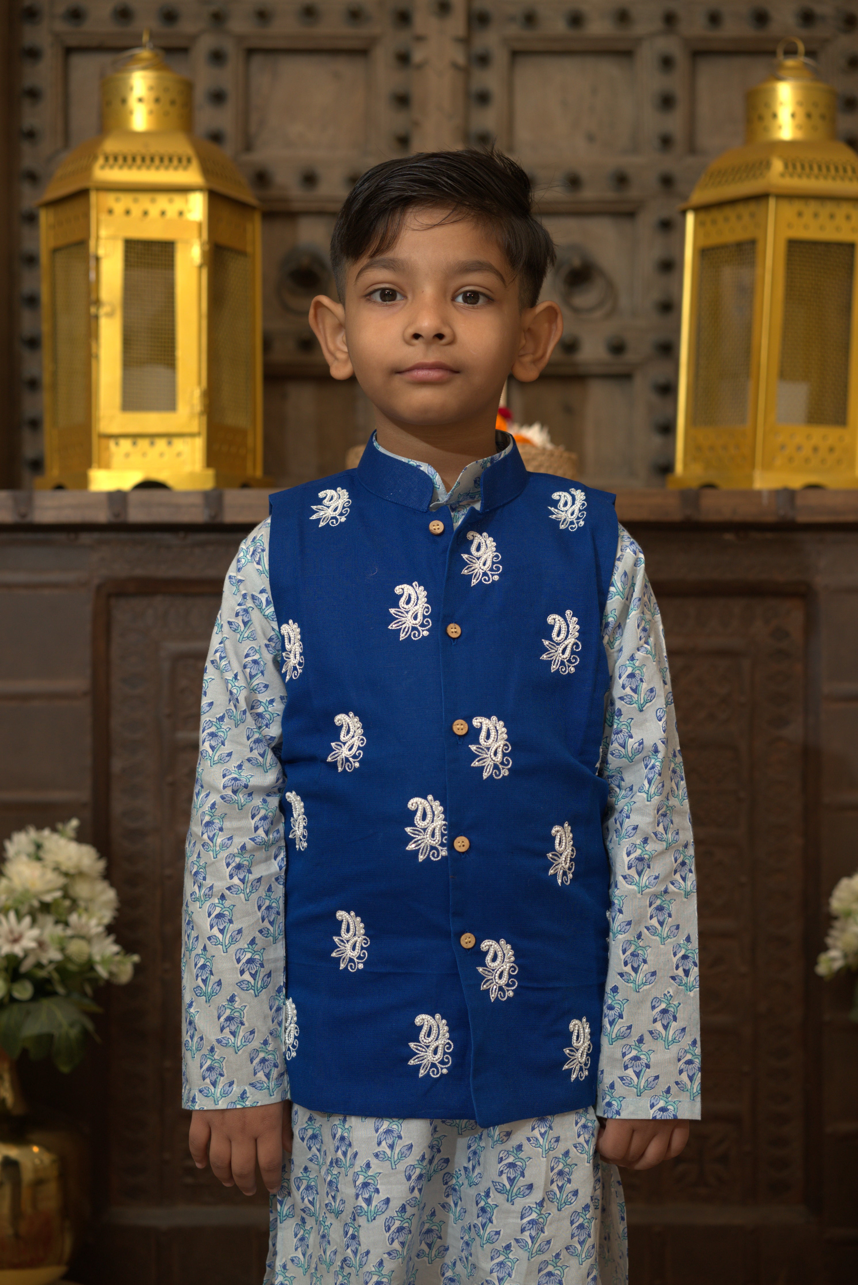 LINEN JACKET SET BLUE