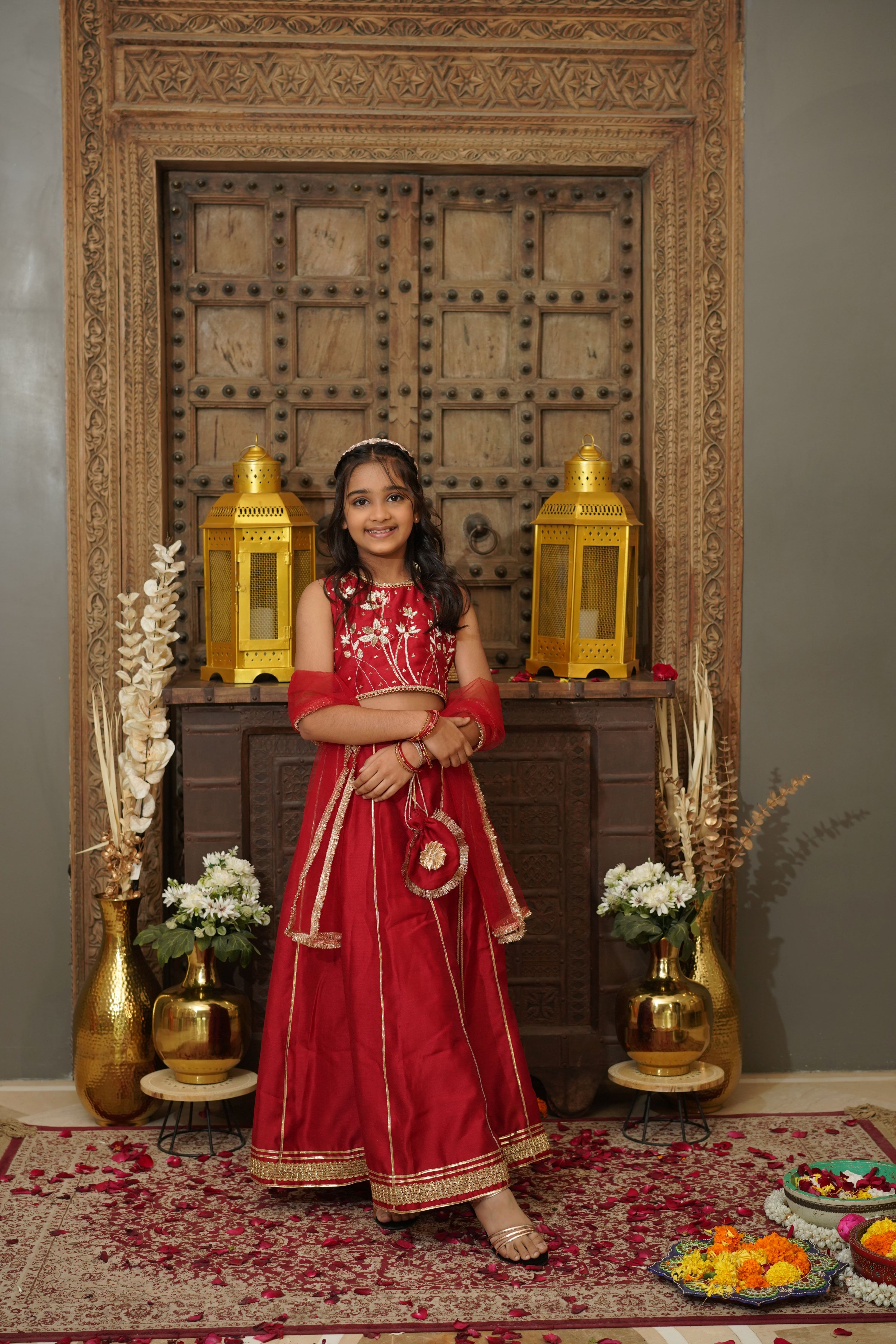 LOTUS LEHENGA SET RED