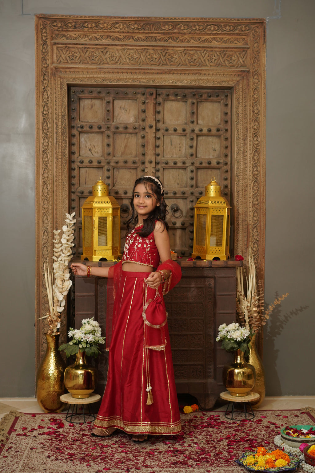 LOTUS LEHENGA SET RED