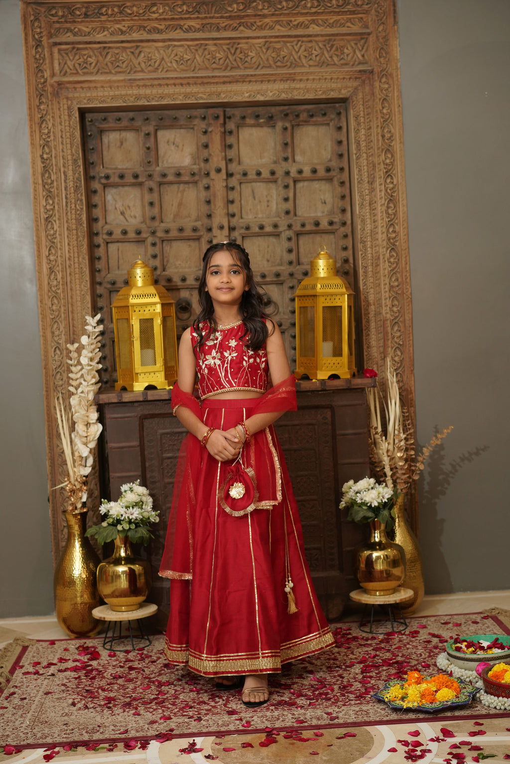 LOTUS LEHENGA SET RED