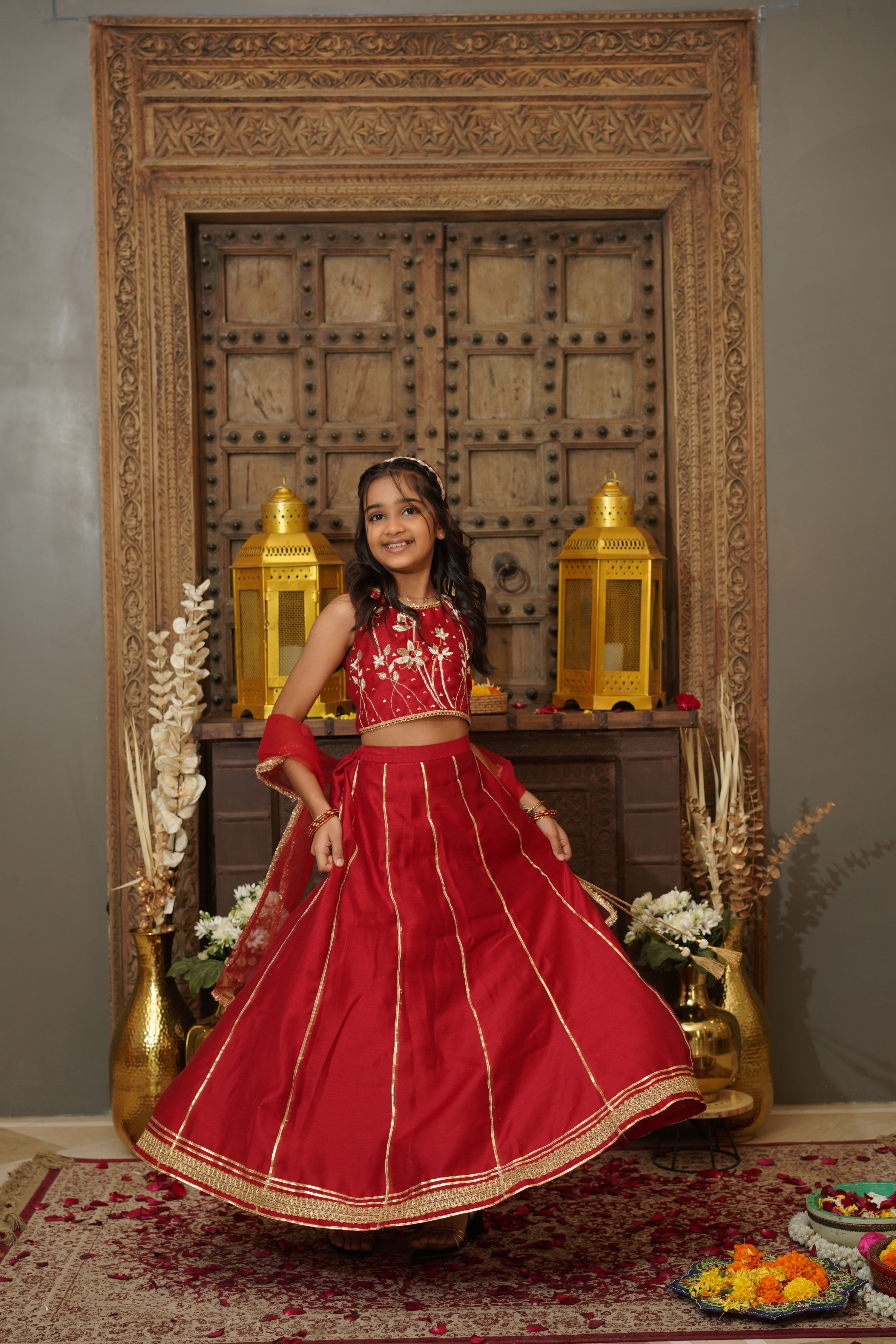 LOTUS LEHENGA SET RED