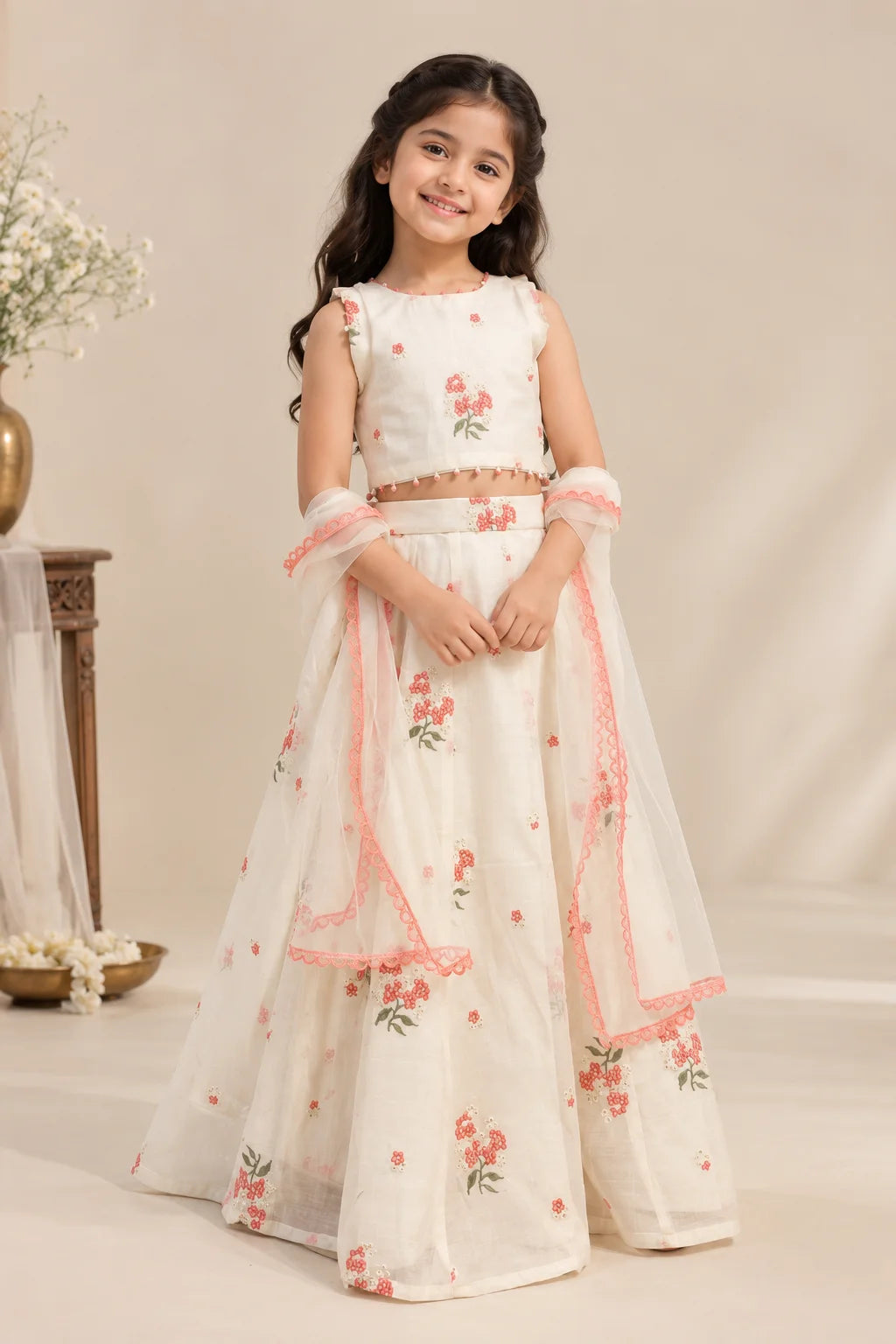 Mul Floral Lehenga Set for Girls by Marwar Rootss