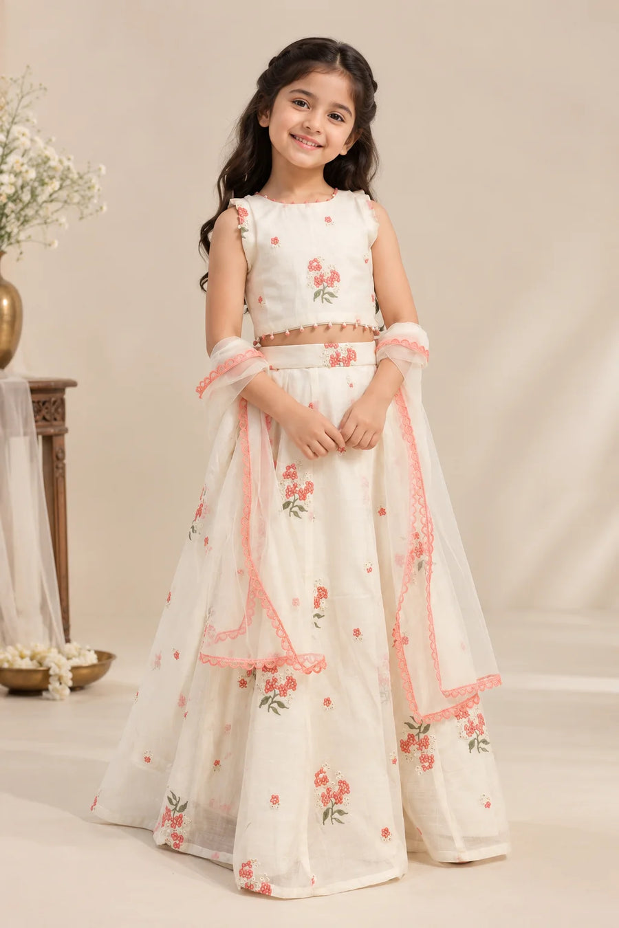 Mul Floral Lehenga Set for Girls by Marwar Rootss