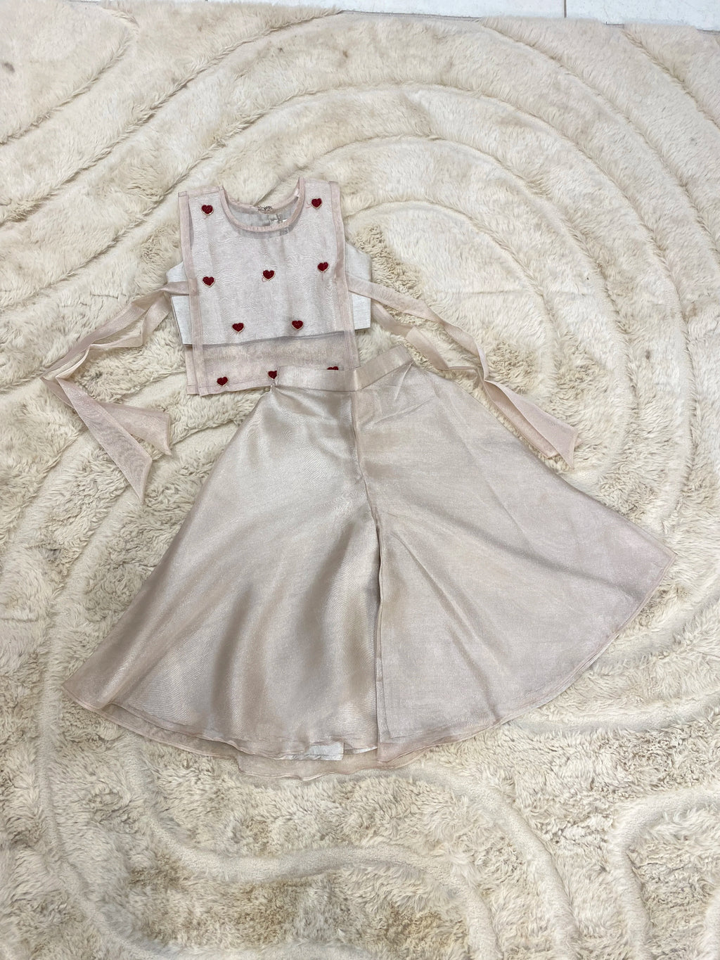 Ivory Red Heart Indo Western Set for Girls – Premium Ivory Dress with Red Heart Design