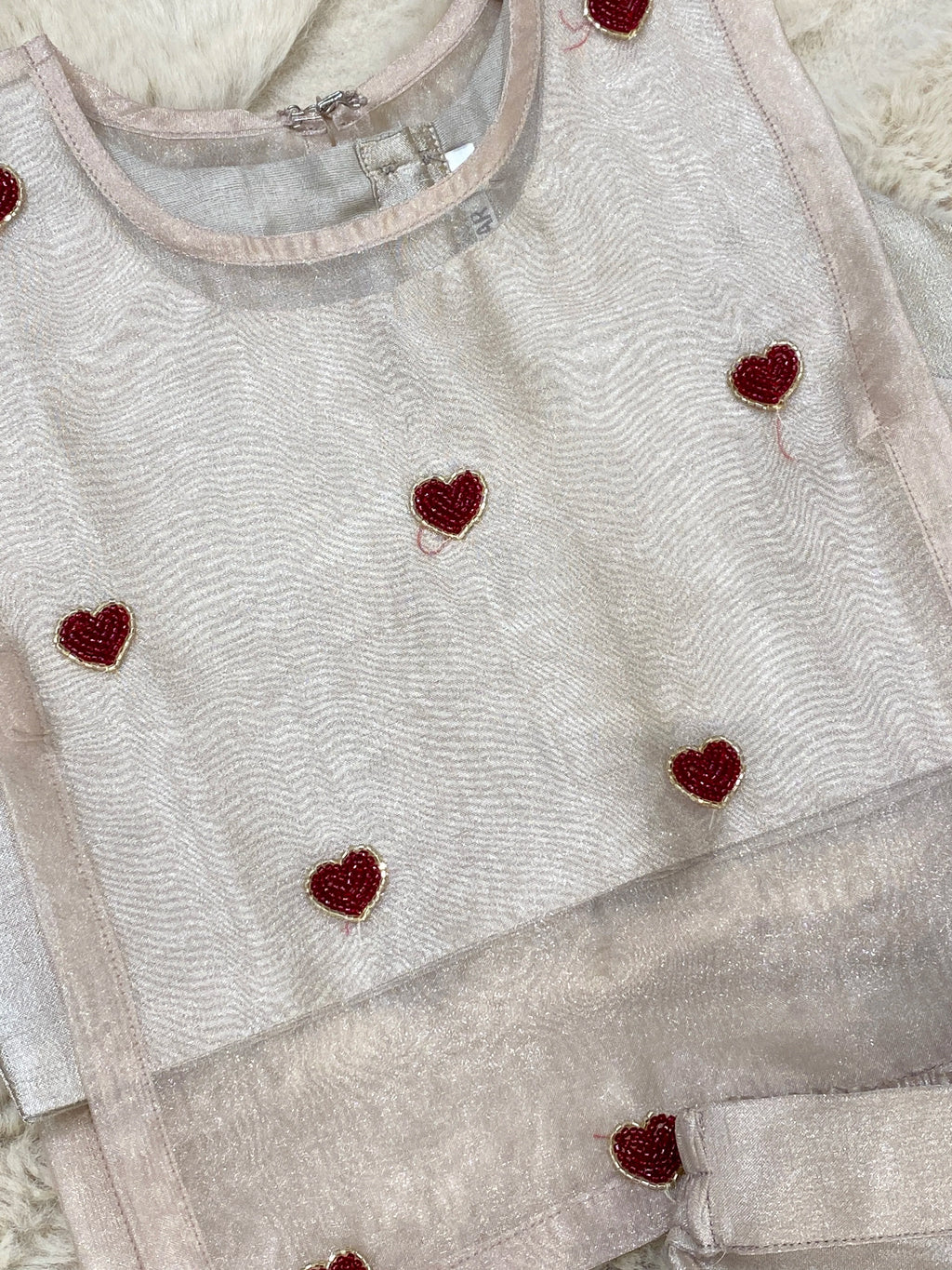 Ivory Red Heart Indo Western Set for Girls – Premium Ivory Dress with Red Heart Design