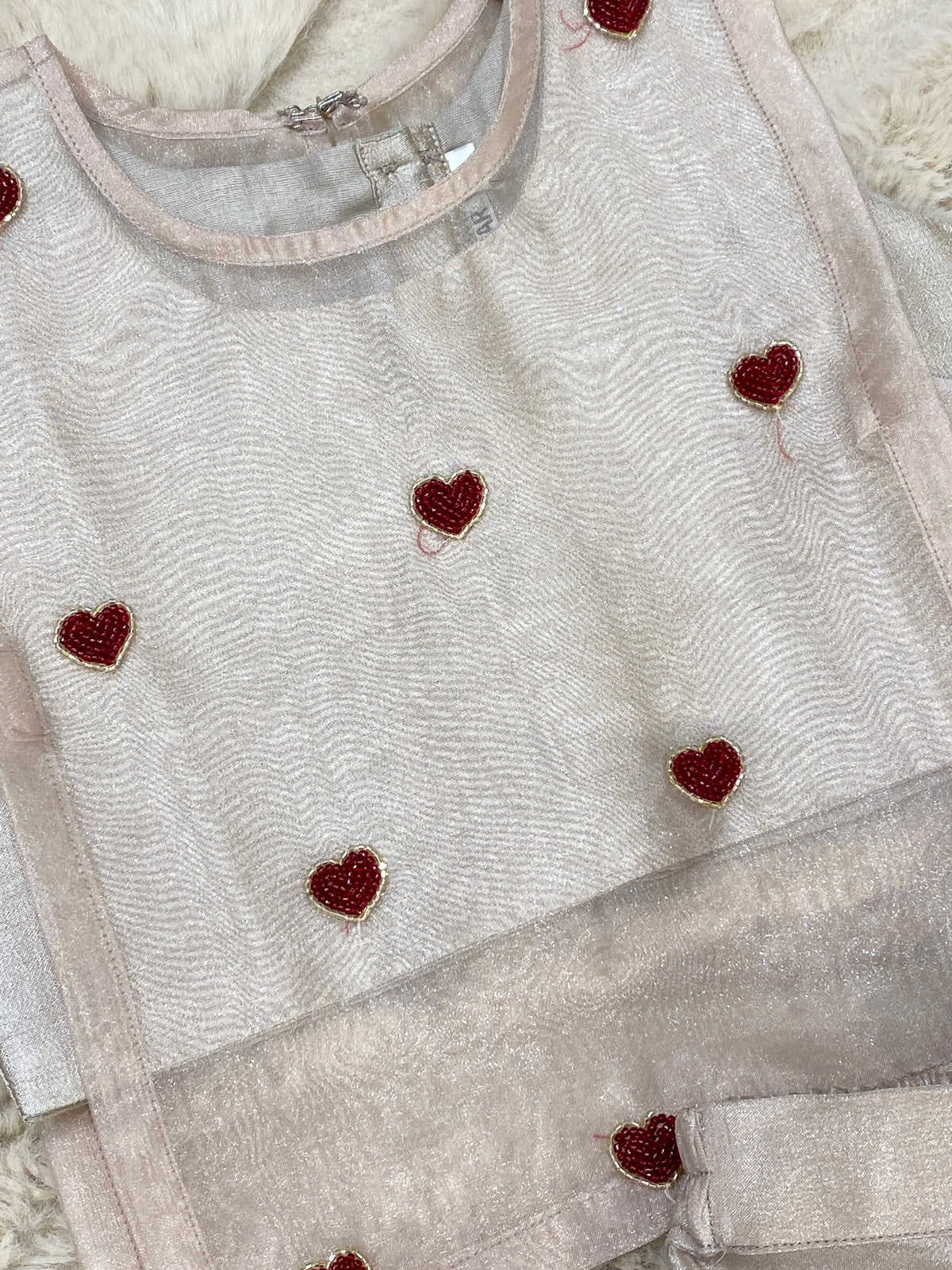 Ivory Red Heart Indo Western Set for Girls – Premium Ivory Dress with Red Heart Design