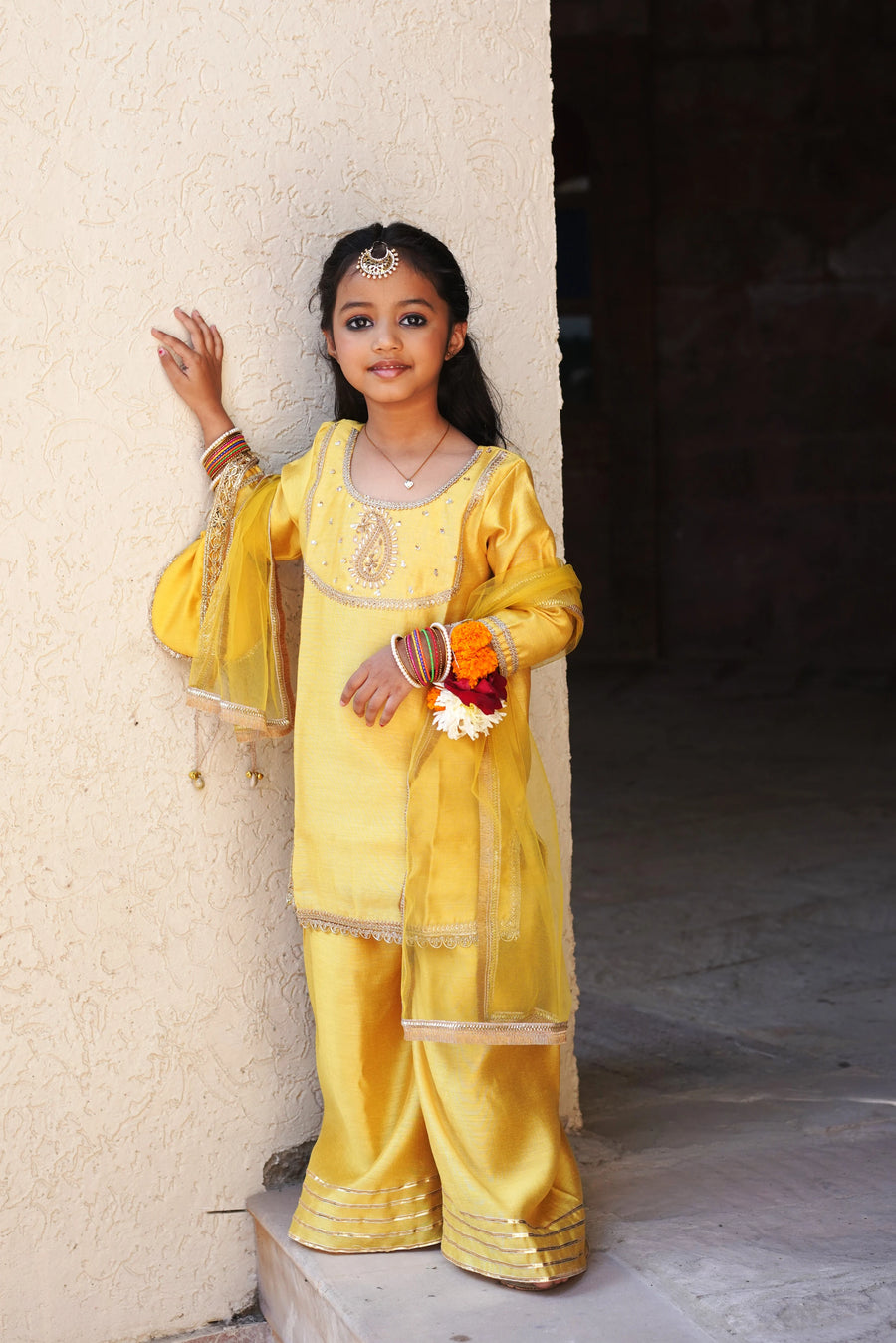 Yellow Kairi Punjabi Dress for Girls