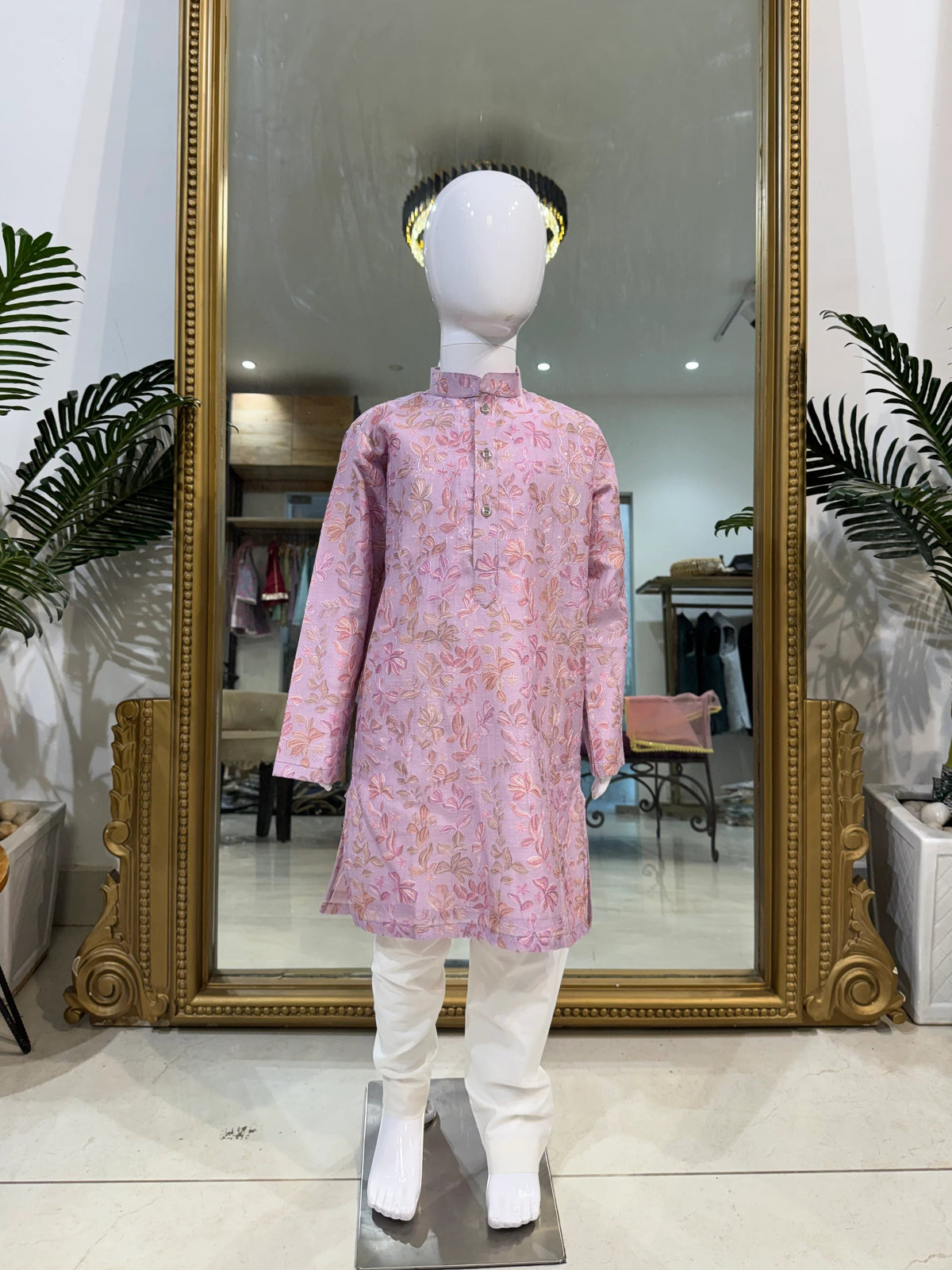 Lavender Floral Mul Chanderi Kurta Pant Set